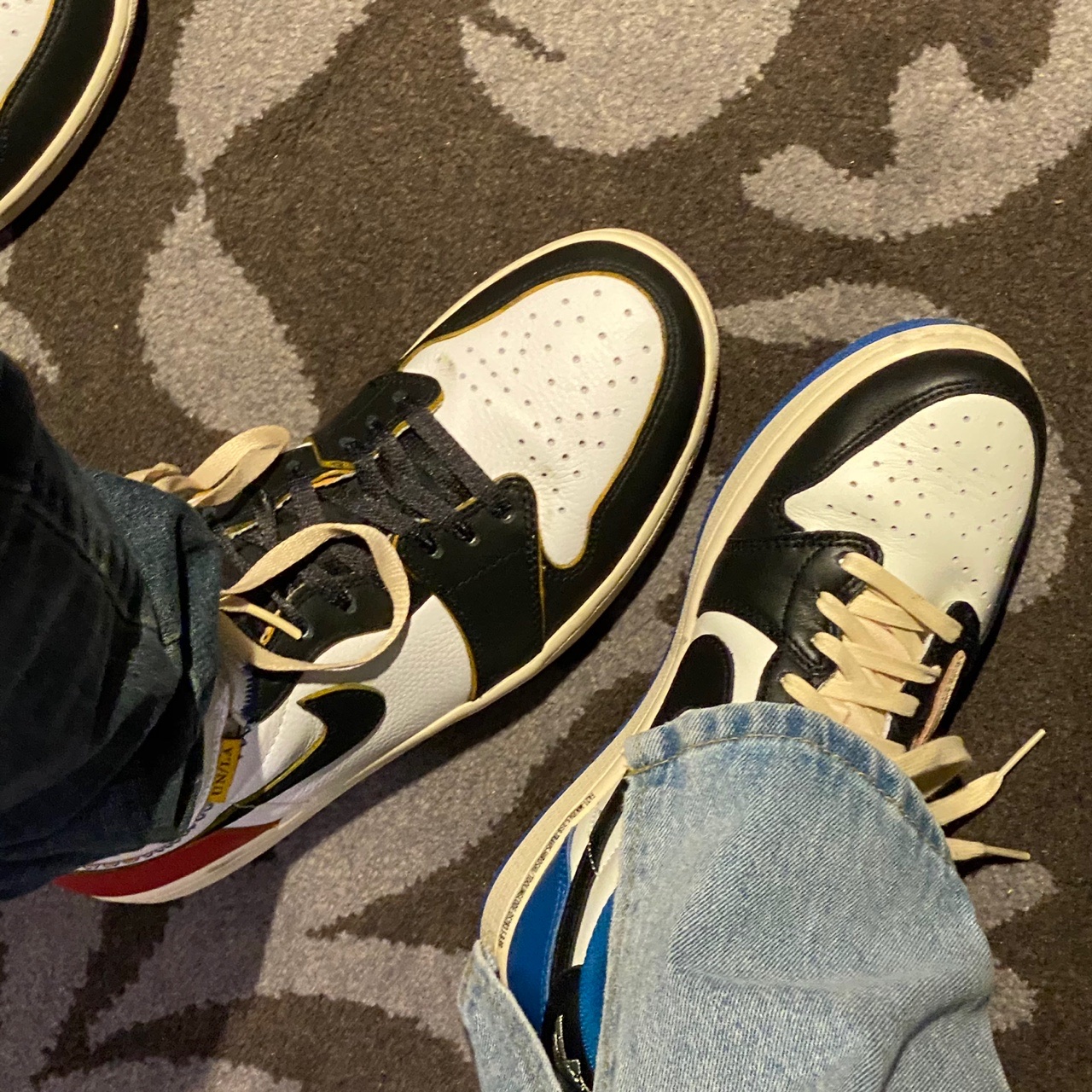 Jordan 1 x Union Retro High Black Toe, Jordan 1 x Travis Scott x Fragment Retro Low OG SP Military Blue 착용 스타일 - 4