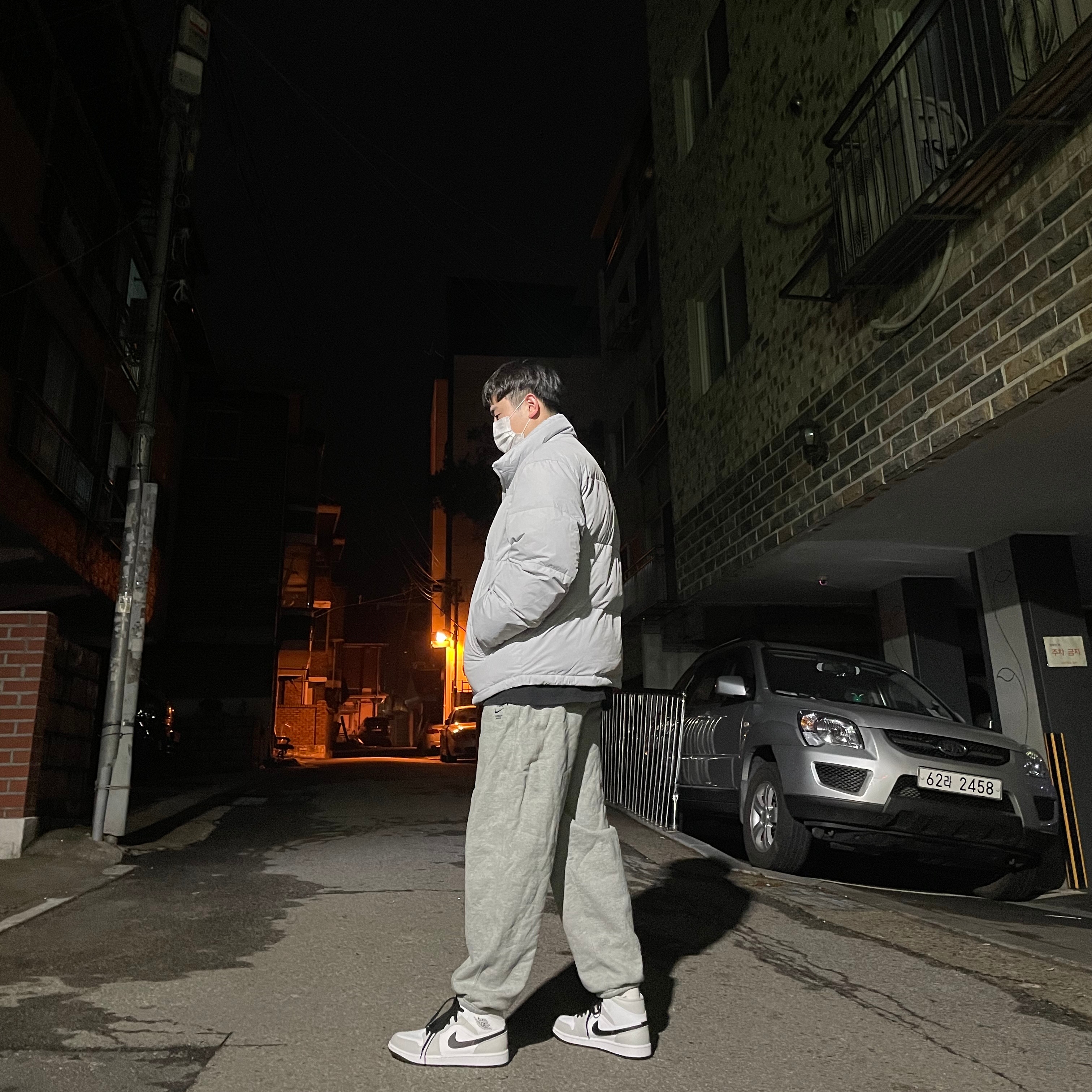 (W) Jordan 1 Mid Grey Fog, Nike x Stussy NRG ZR Fleece Pants Heather Grey - US/EU 착용 스타일