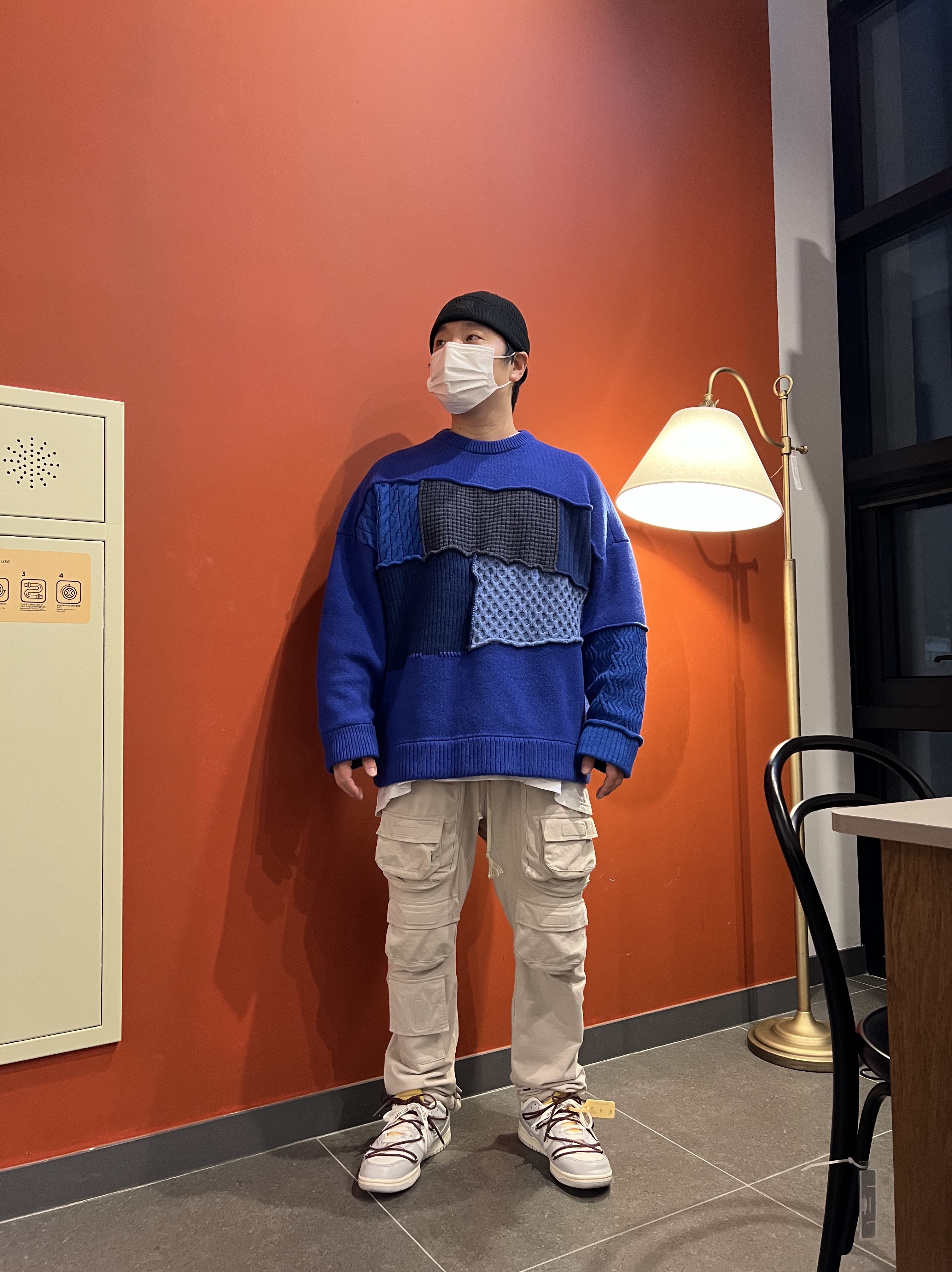 Zara x Ader Error Patchwork Oversize Sweater Blue, Nike x Off-White Dunk Low The 50 - Lot 46 착용 스타일