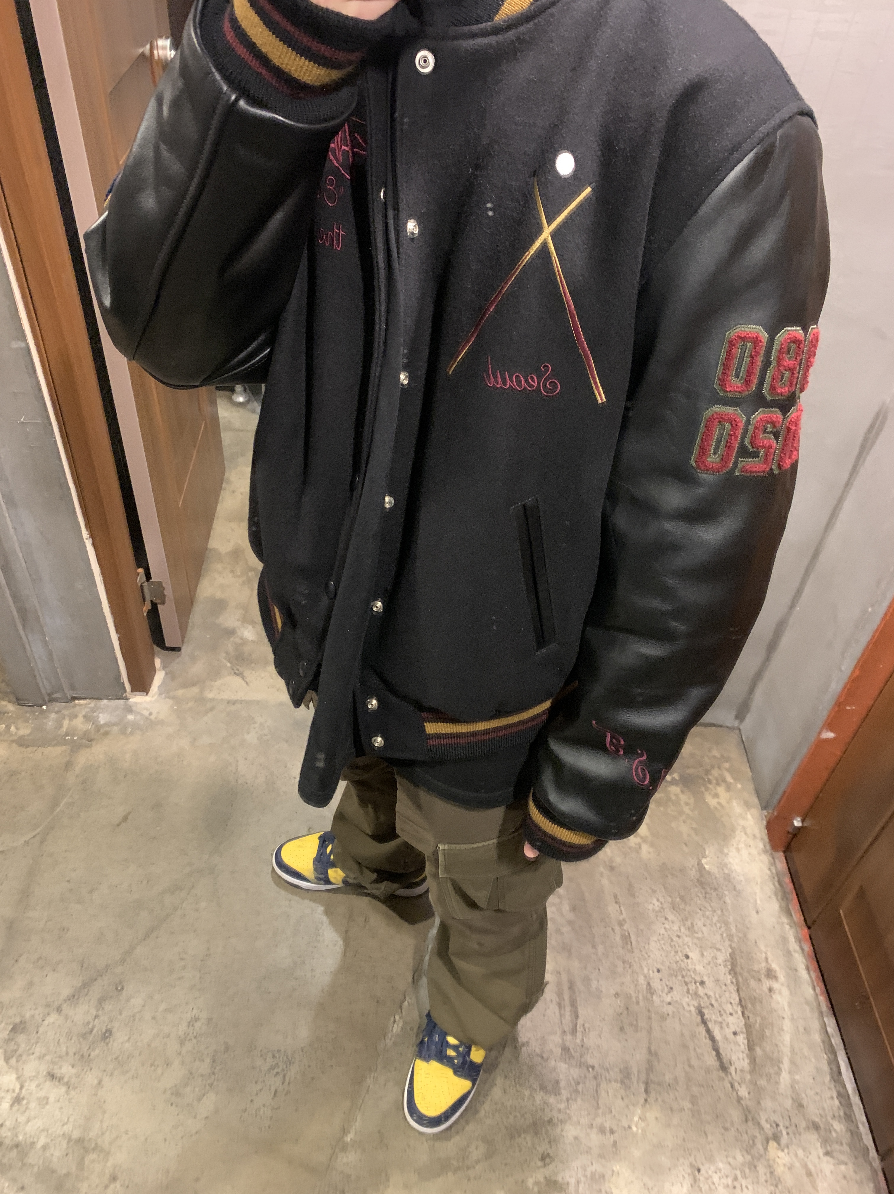 Stussy 40th Anniversary IST Jacket (Seoul), Nike Dunk Low Retro Varsity Maize 착용 스타일