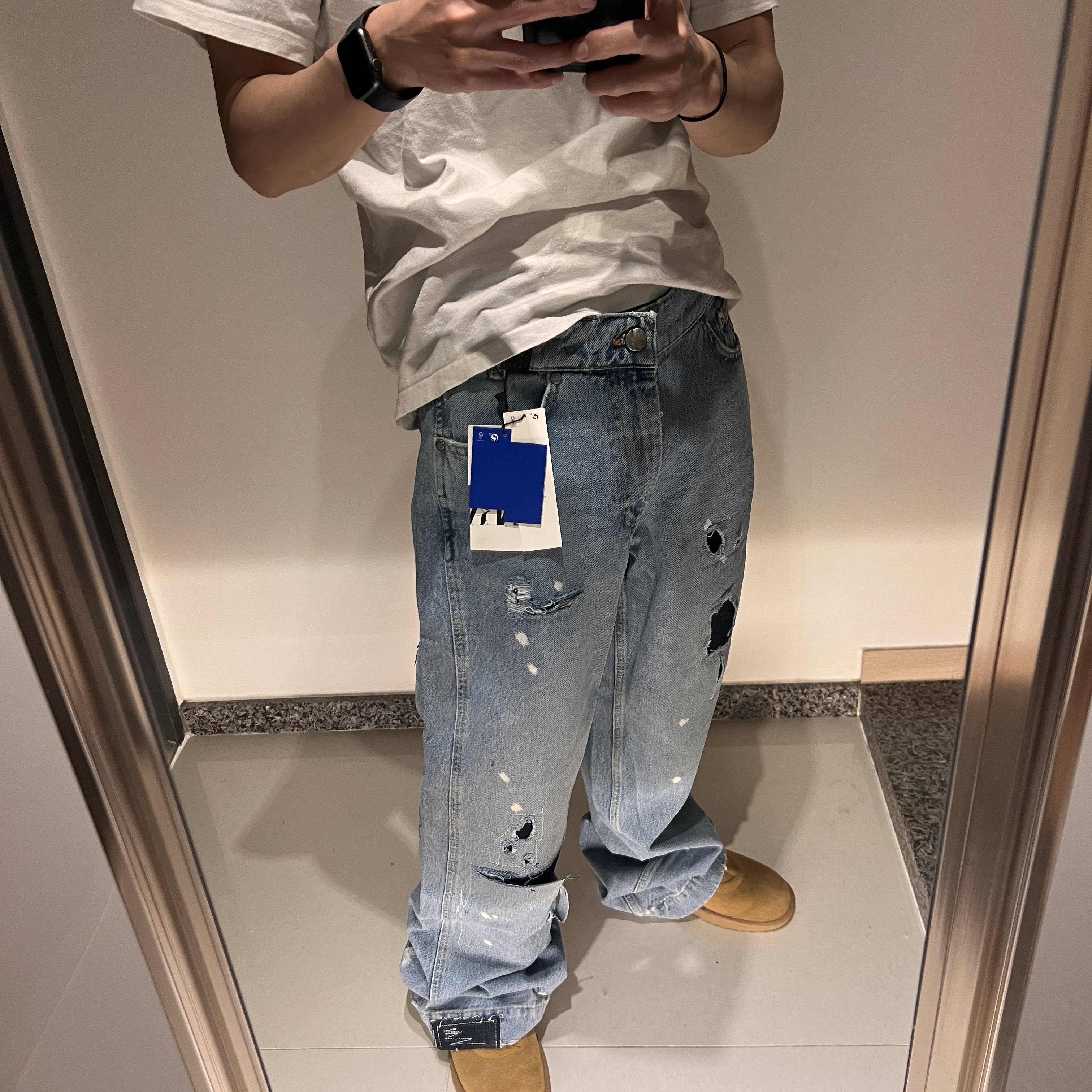 Zara x Ader Error Patchwork Jeans Blue 착용 스타일