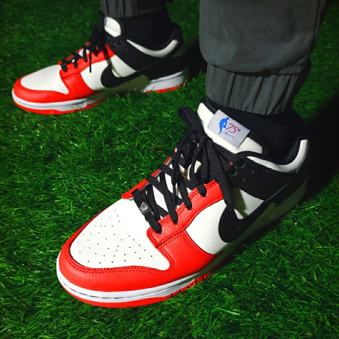 Nike x NBA Dunk Low Retro EMB Black and Chile Red 착용 스타일 - 5