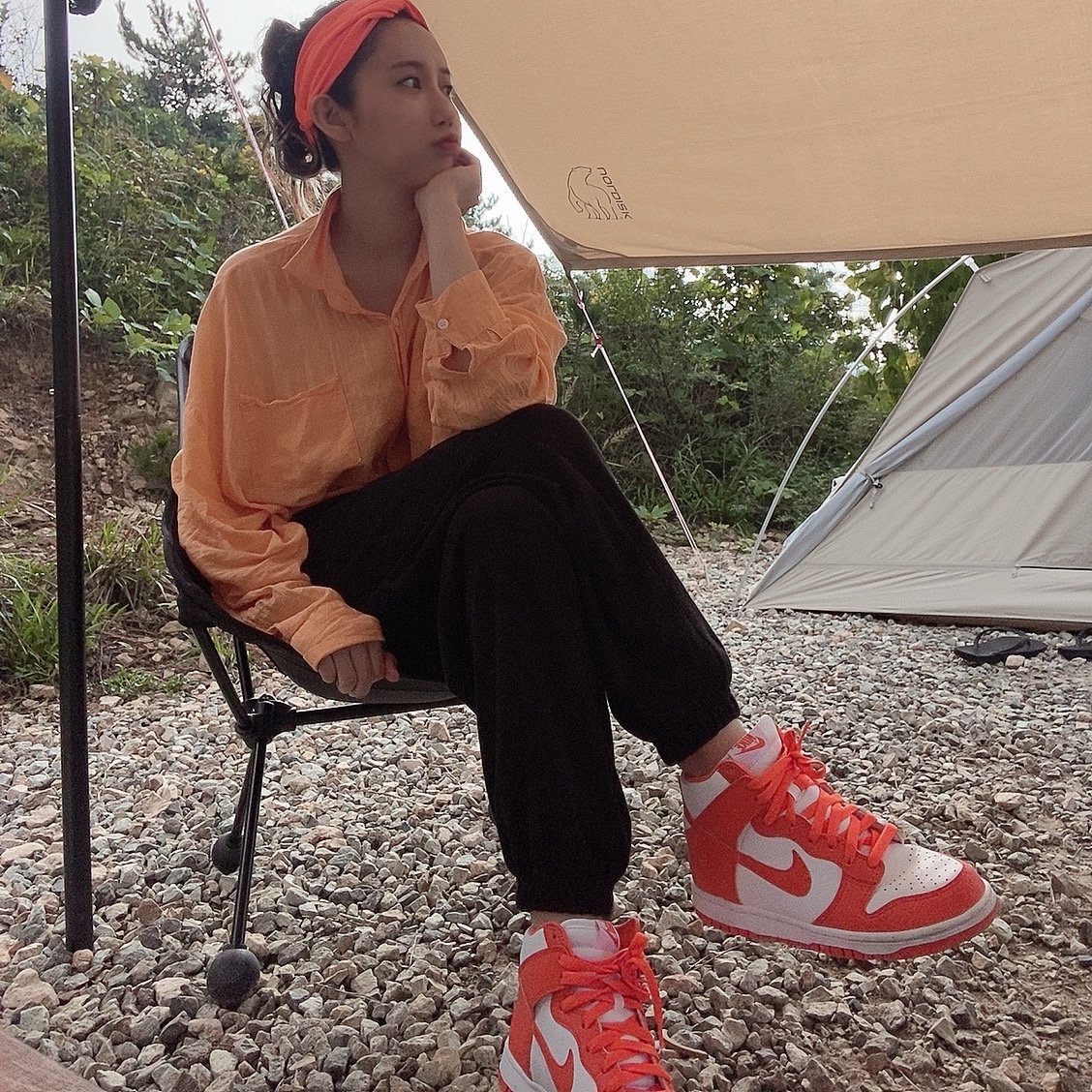 Nike Dunk High Retro Orange Blaze, (GS) Nike Dunk High Orange Blaze 착용 스타일