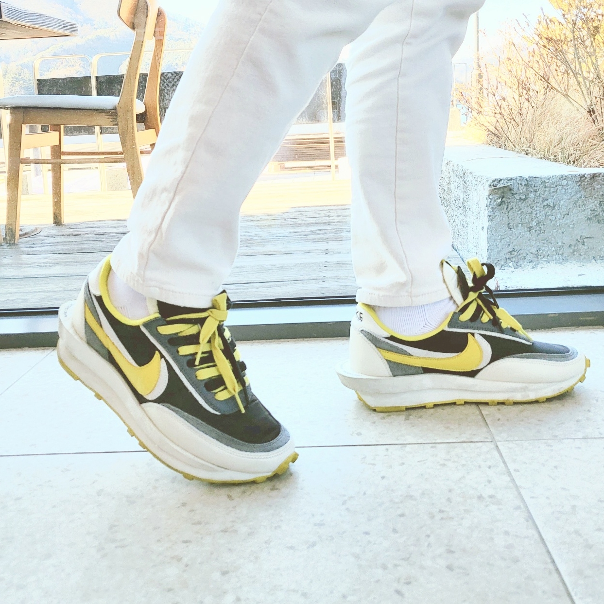 Nike x Sacai x Undercover LDWaffle Black Bright Citron 착용 스타일 - 2