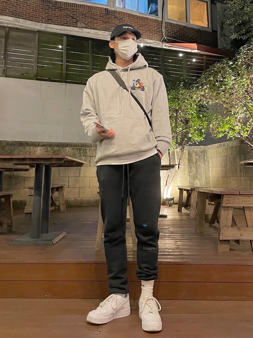 Palace JCDC2 Hood Grey Marl - 20SS, Nike Air Force 1 '07 Low White 착용 스타일 - 2