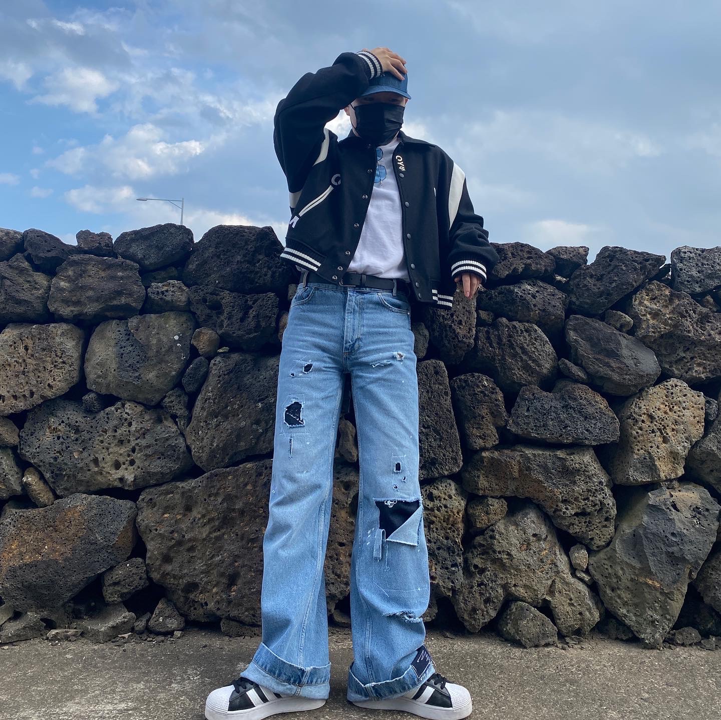 Zara x Ader Error Patchwork Jeans Blue 착용 스타일