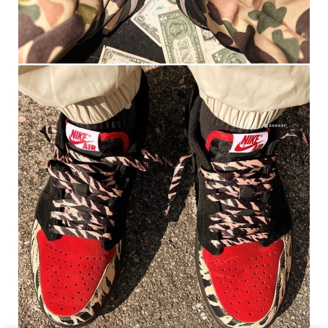 Jordan 1 x SoleFly Retro Low OG SP Black and Sport Red 착용 스타일