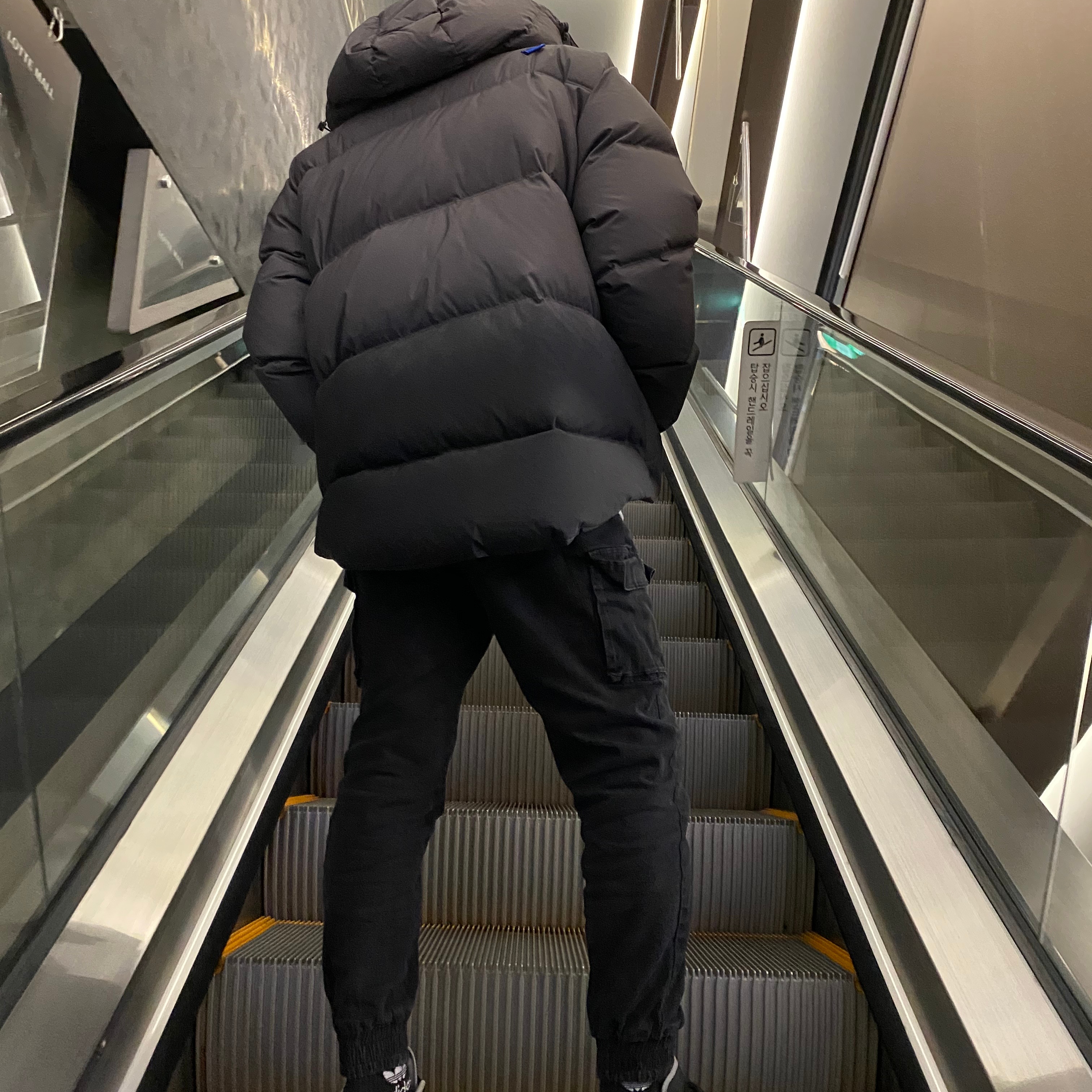 Zara x Ader Error Puffer Jacket Grey, Jordan 1 Low Black Particle Grey 착용 스타일 - 1