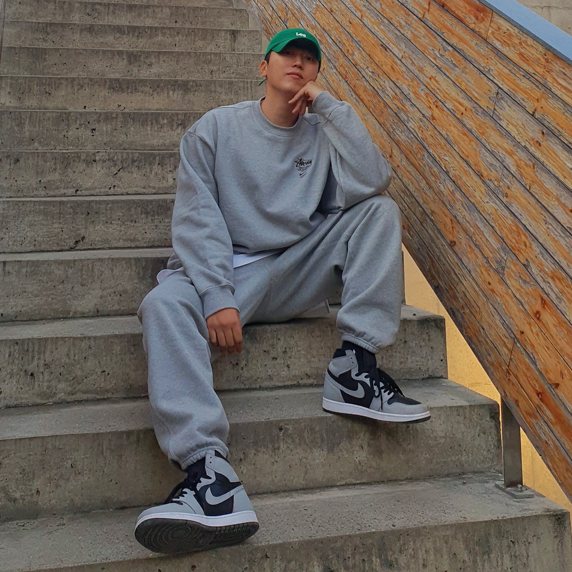 Nike x Stussy NRG ZR Fleece Pants Heather Grey - US/EU, Nike x Stussy NRG ZR Fleece Crewneck Heather Grey - US/EU 착용 스타일