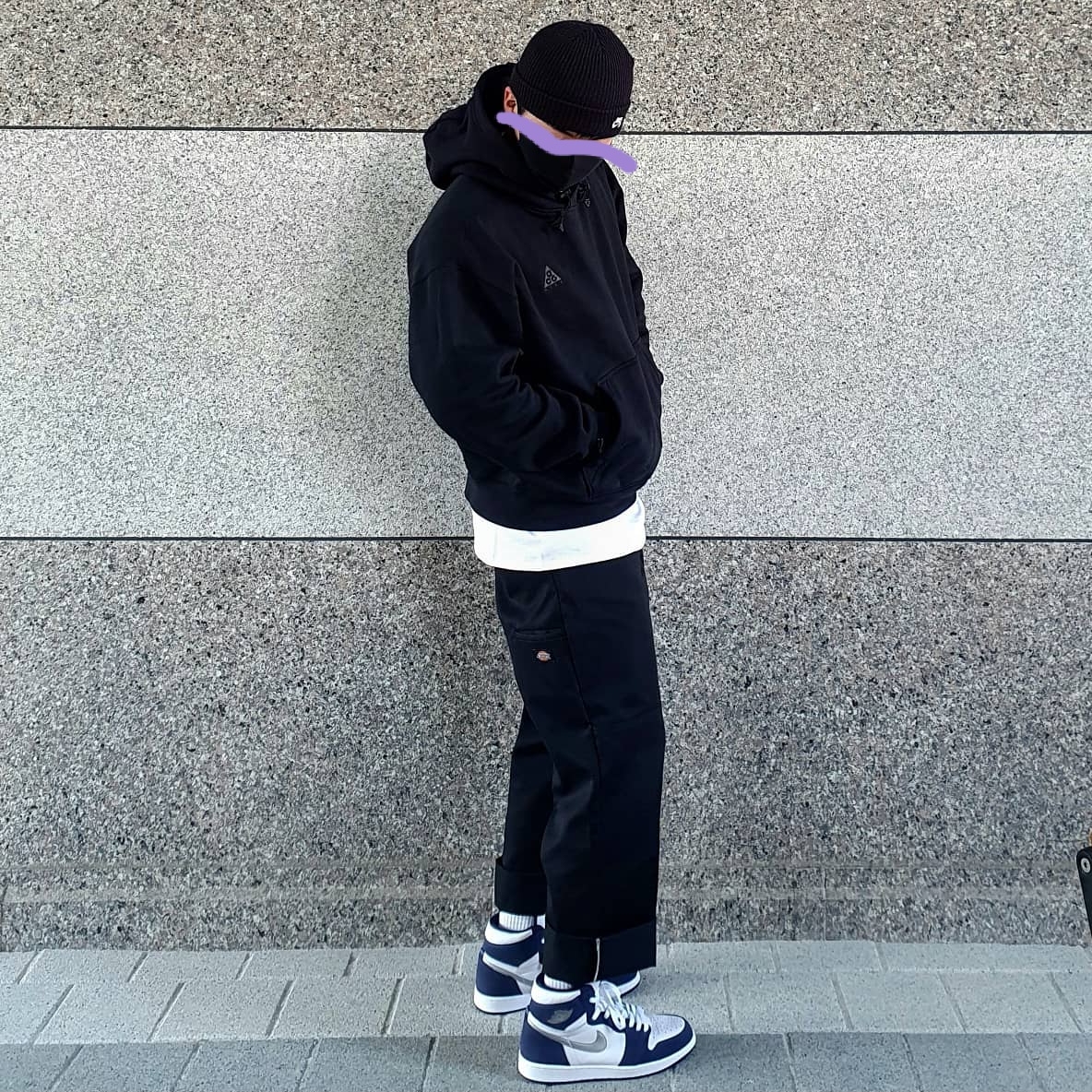 Jordan 1 Retro High OG CO.JP Midnight Navy, Nike ACG Pullover Hoodie Black - US/EU 착용 스타일 - 1