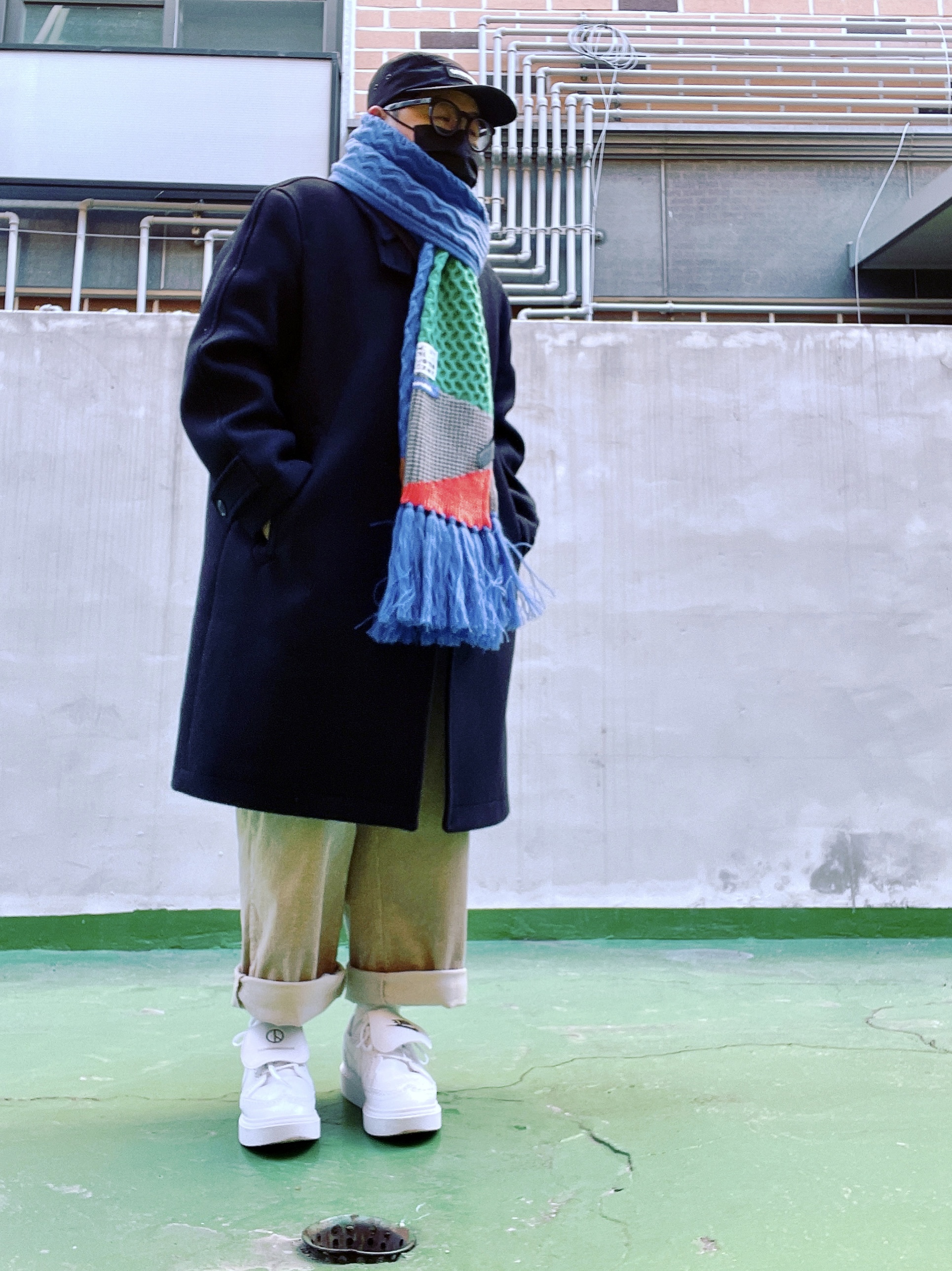 Nike x Peaceminusone Kwondo1 White, Ader Error x Zara Scarf Blue 착용 스타일