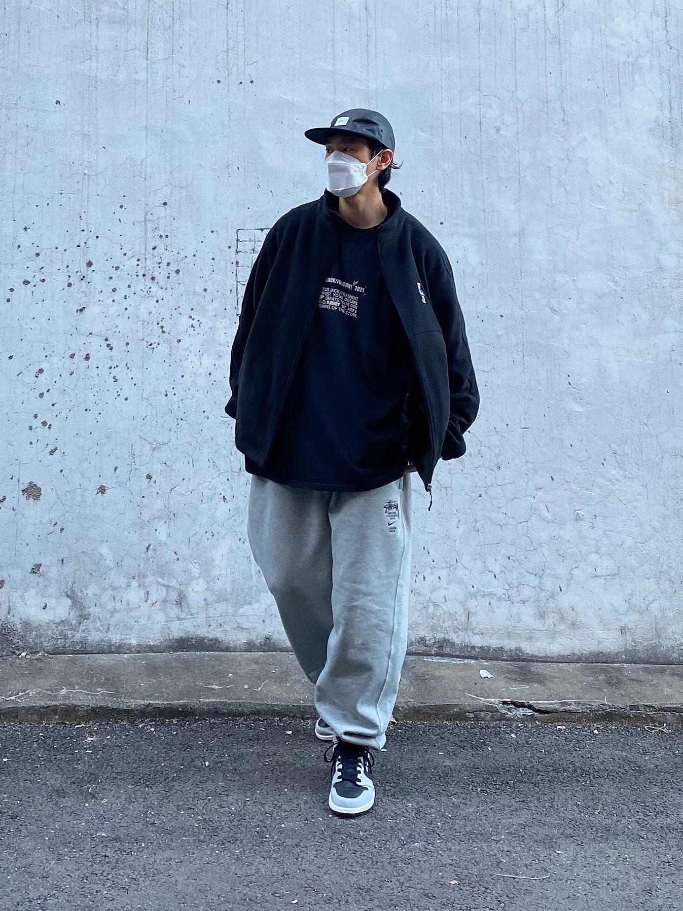 Jordan 1 Retro High OG Shadow 2.0, Nike x Stussy NRG ZR Fleece Pants Heather Grey - US/EU 착용 스타일 - 2