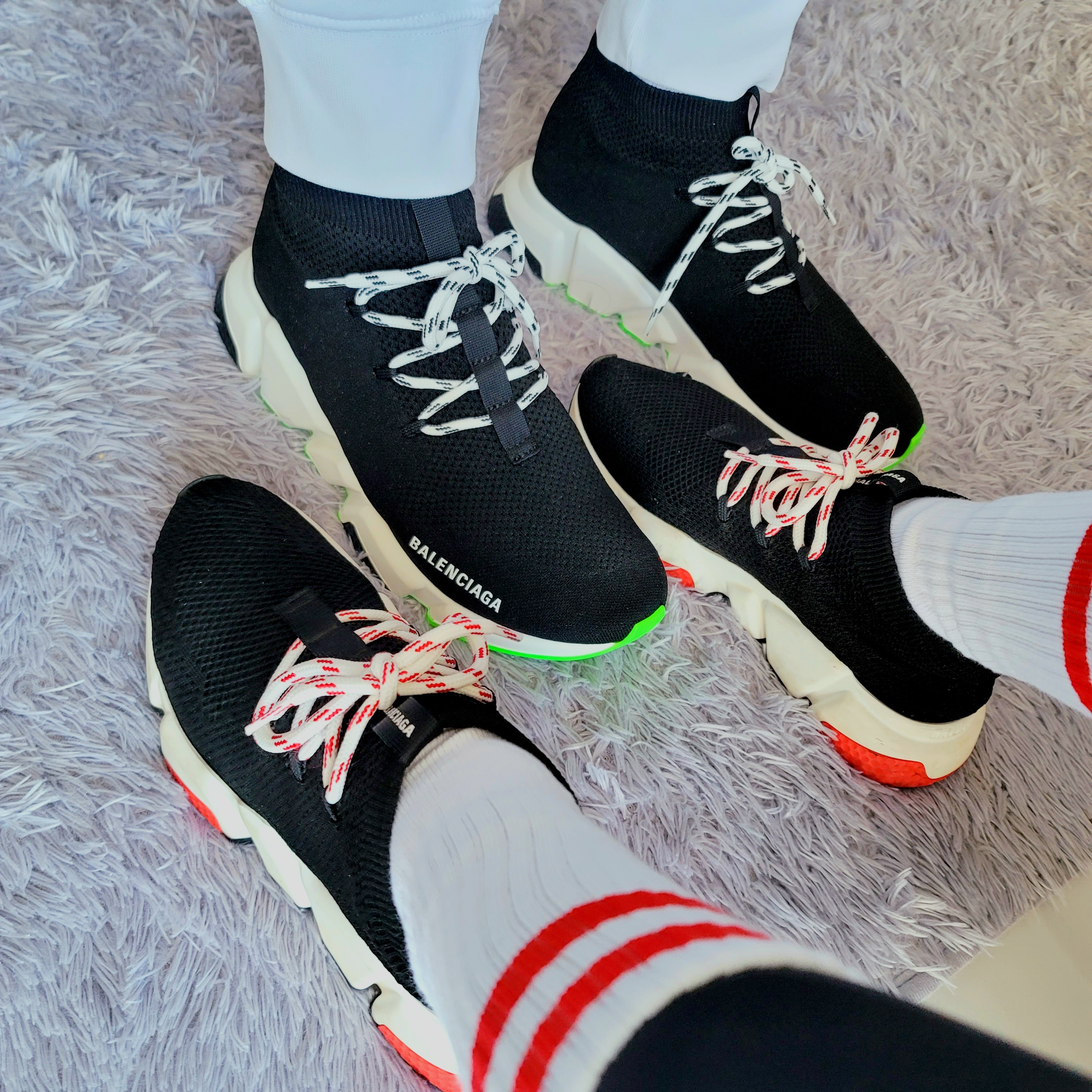 (W) Balenciaga Speed Lace Up Trainer Black White 착용 스타일