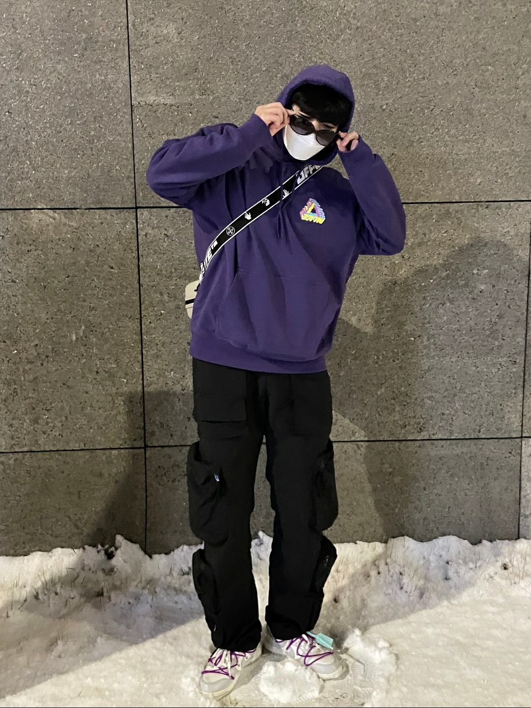 Nike x Off-White Dunk Low The 50 - Lot 21, Palace P-3D Hood Purple - 21FW 착용 스타일 - 2