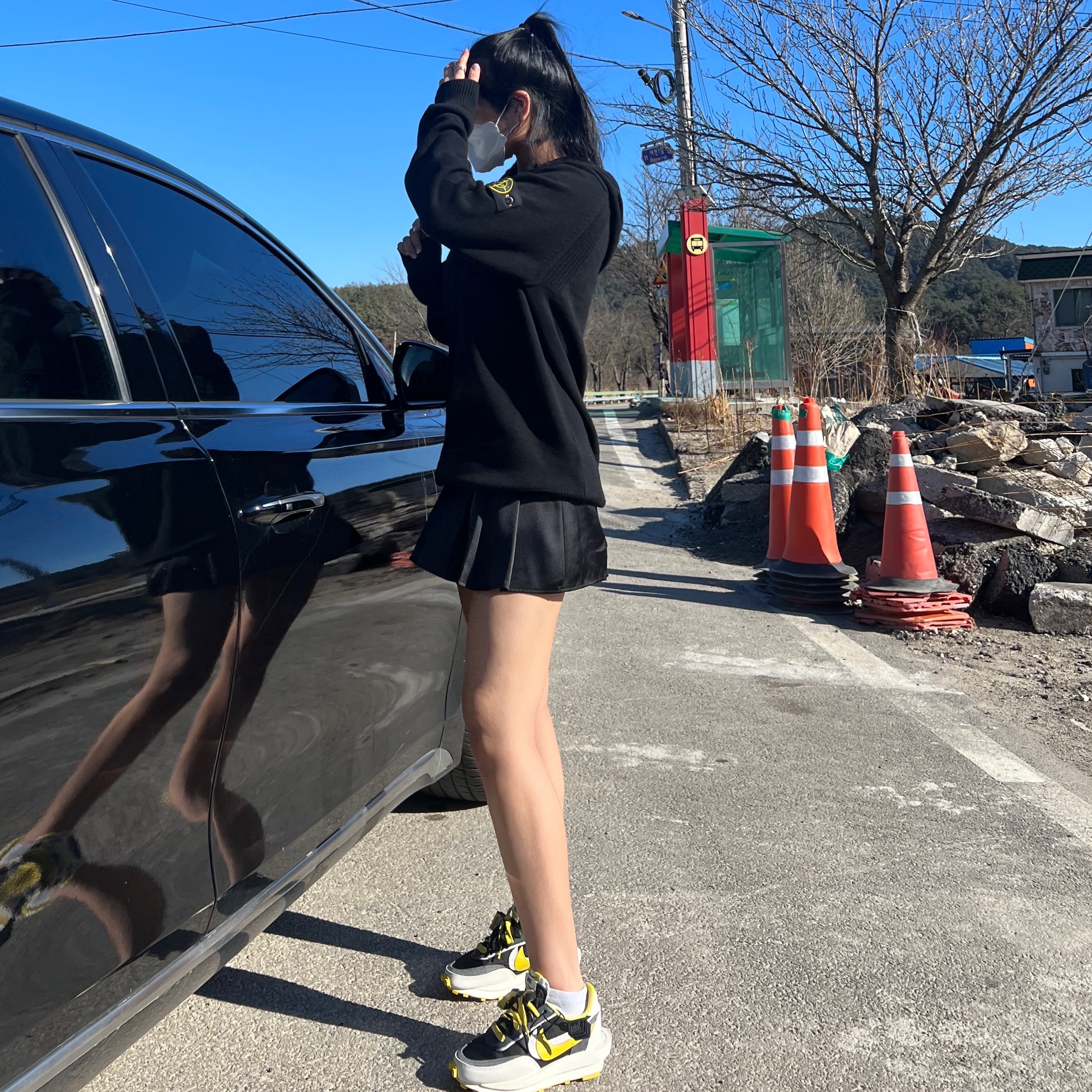 Nike x Sacai x Undercover LDWaffle Black Bright Citron 착용 스타일