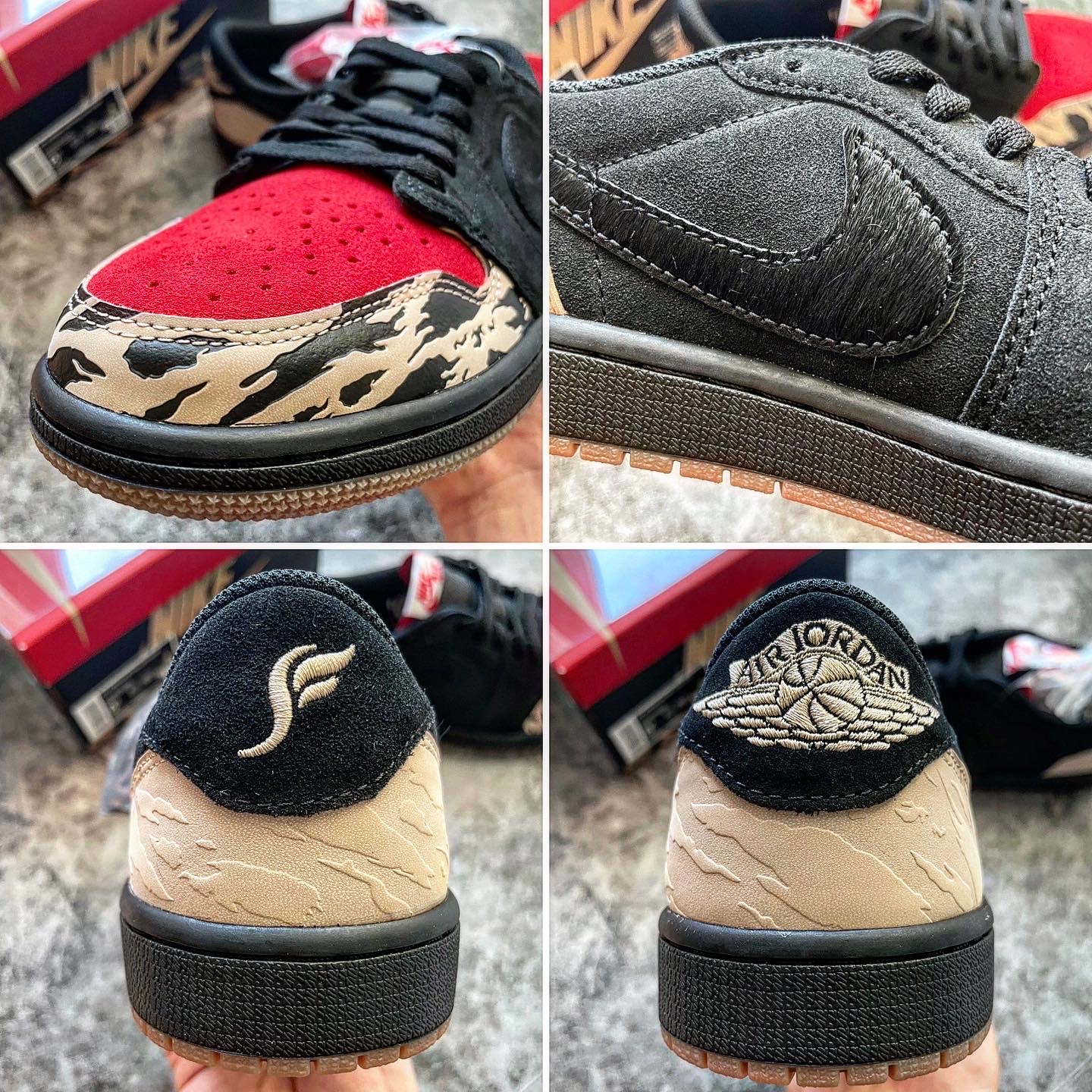 Jordan 1 x SoleFly Retro Low OG SP Black and Sport Red 착용 스타일 - 2