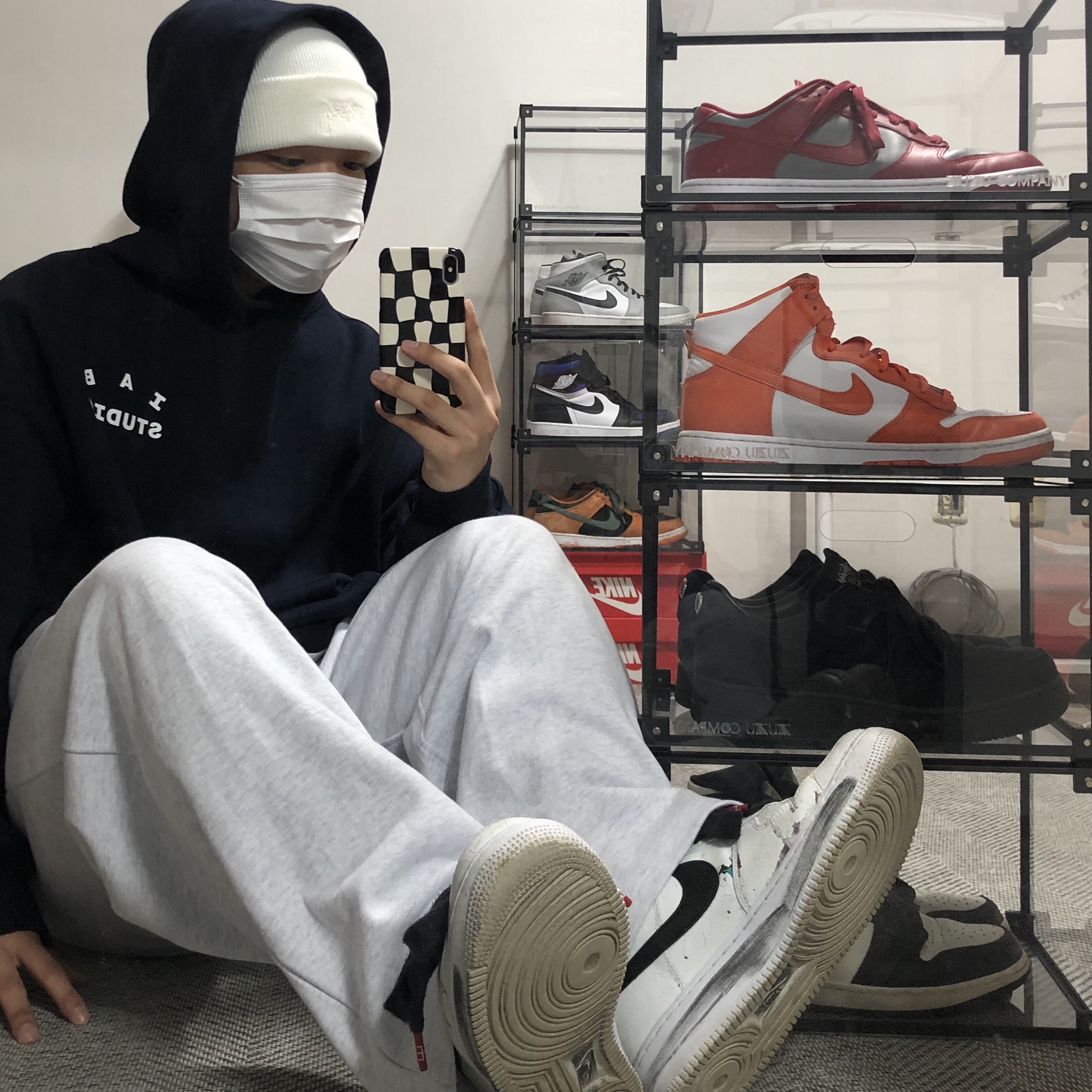Nike x Peaceminusone Air Force 1 Low Para-Noise 2.0, Nike Dunk Low Retro Medium Grey 착용 스타일