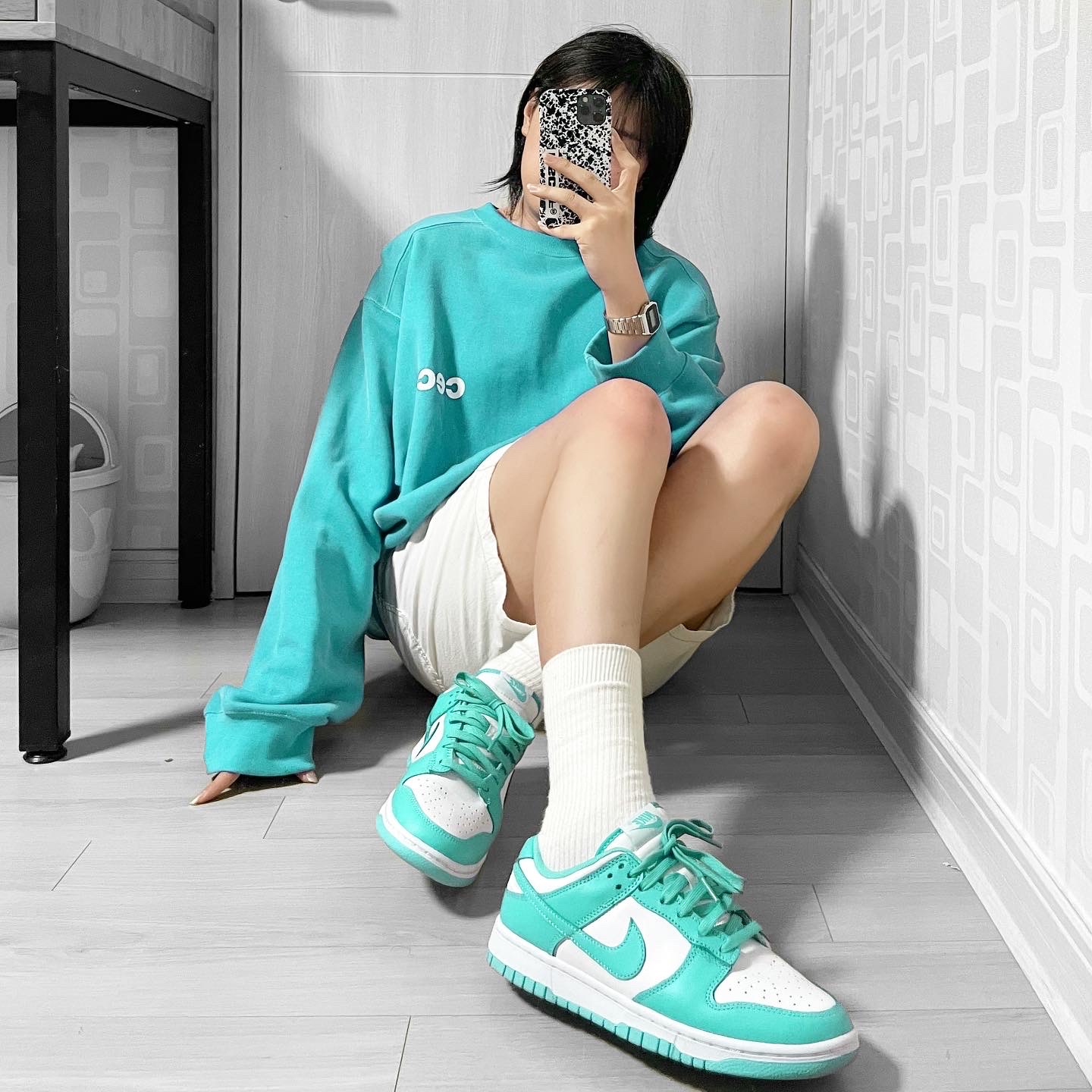 (W) Nike Dunk Low Archeo Pink, (W) Nike Dunk Low Green Glow 착용 스타일 - 5