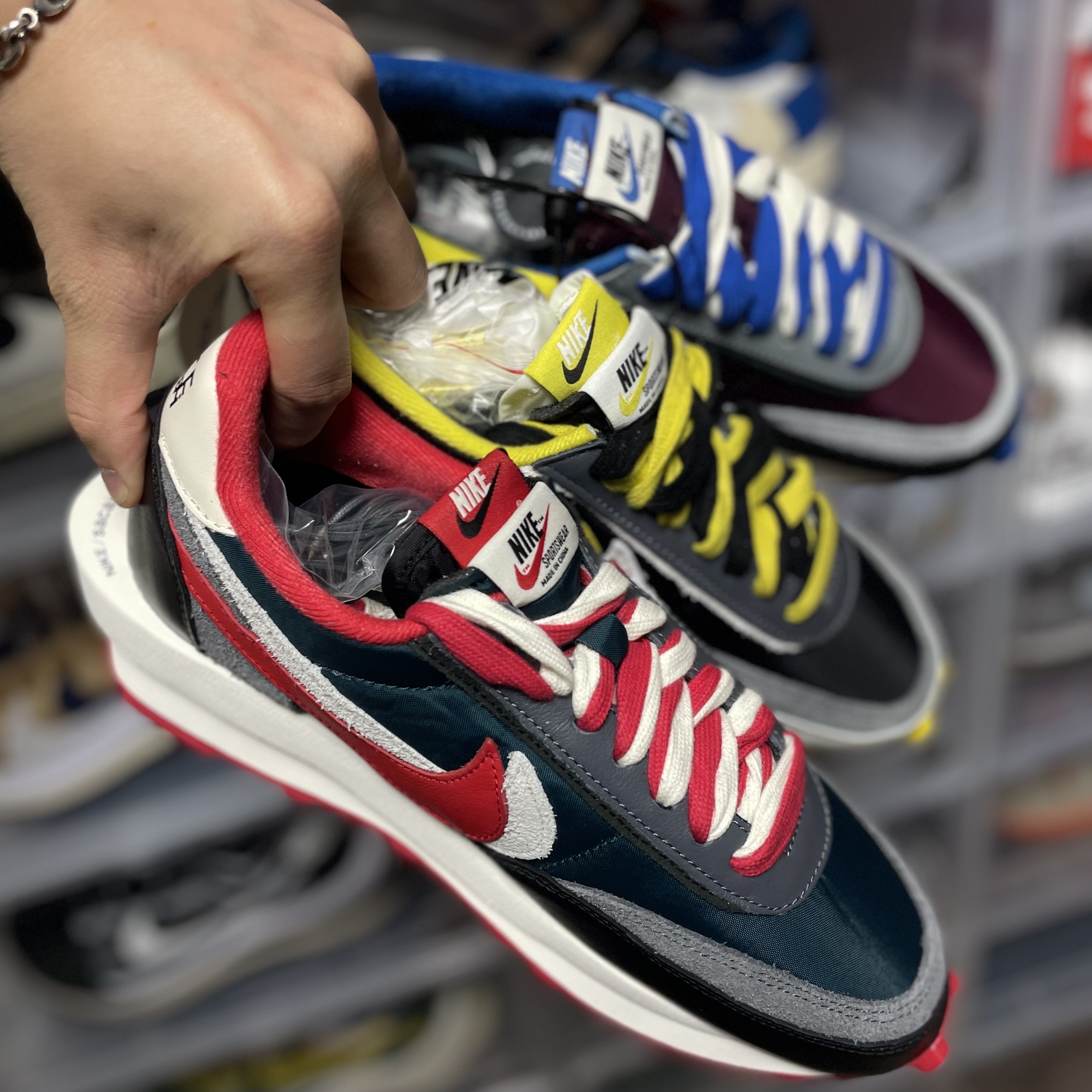 Nike x Sacai x Undercover LDWaffle Black Bright Citron, Nike x Sacai x Undercover LDWaffle Night Maroon Team Royal 착용 스타일 - 2