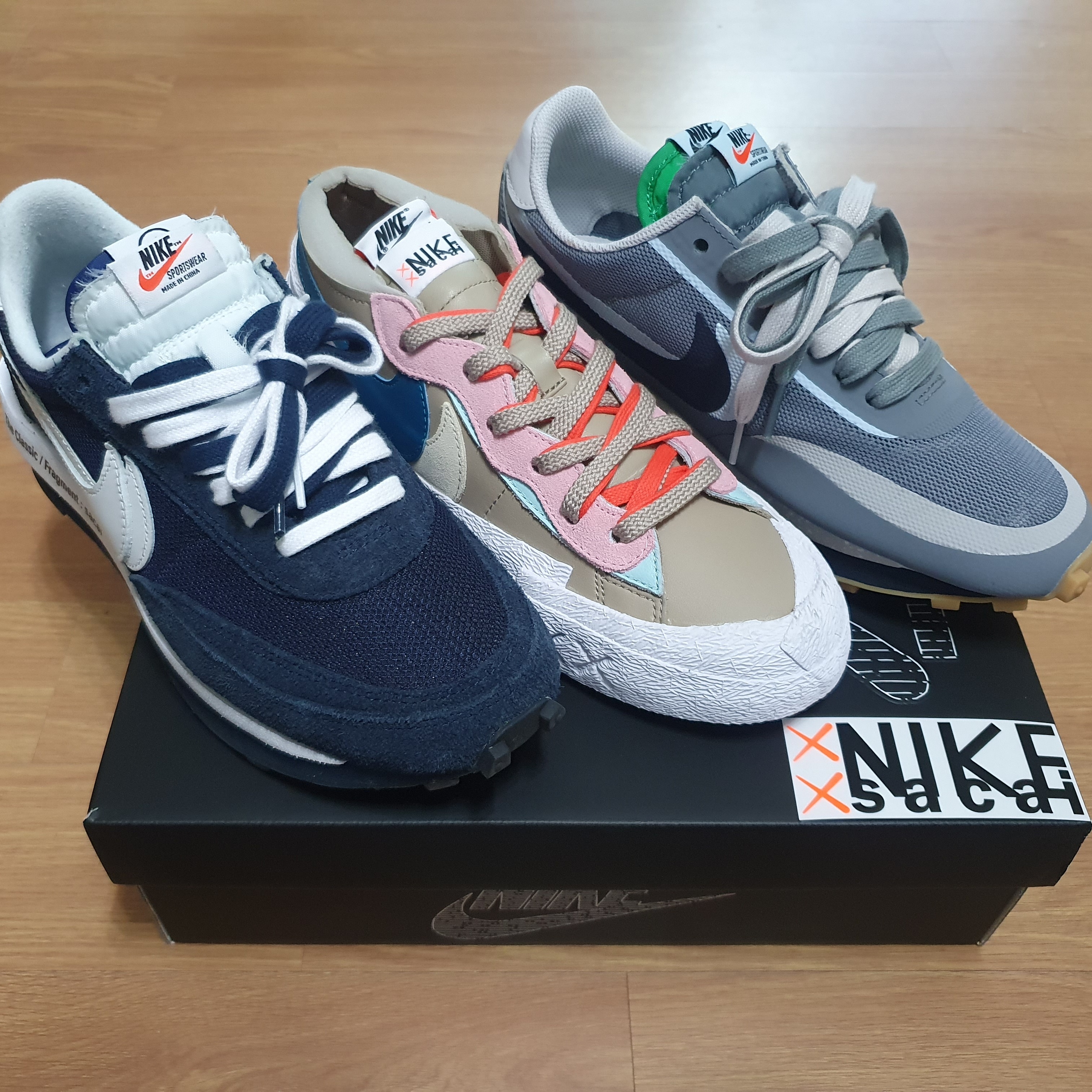 Nike x Sacai x Kaws Blazer Low Reed, Nike x Sacai x Fragment LDWaffle Blackened Blue 착용 스타일 - 4