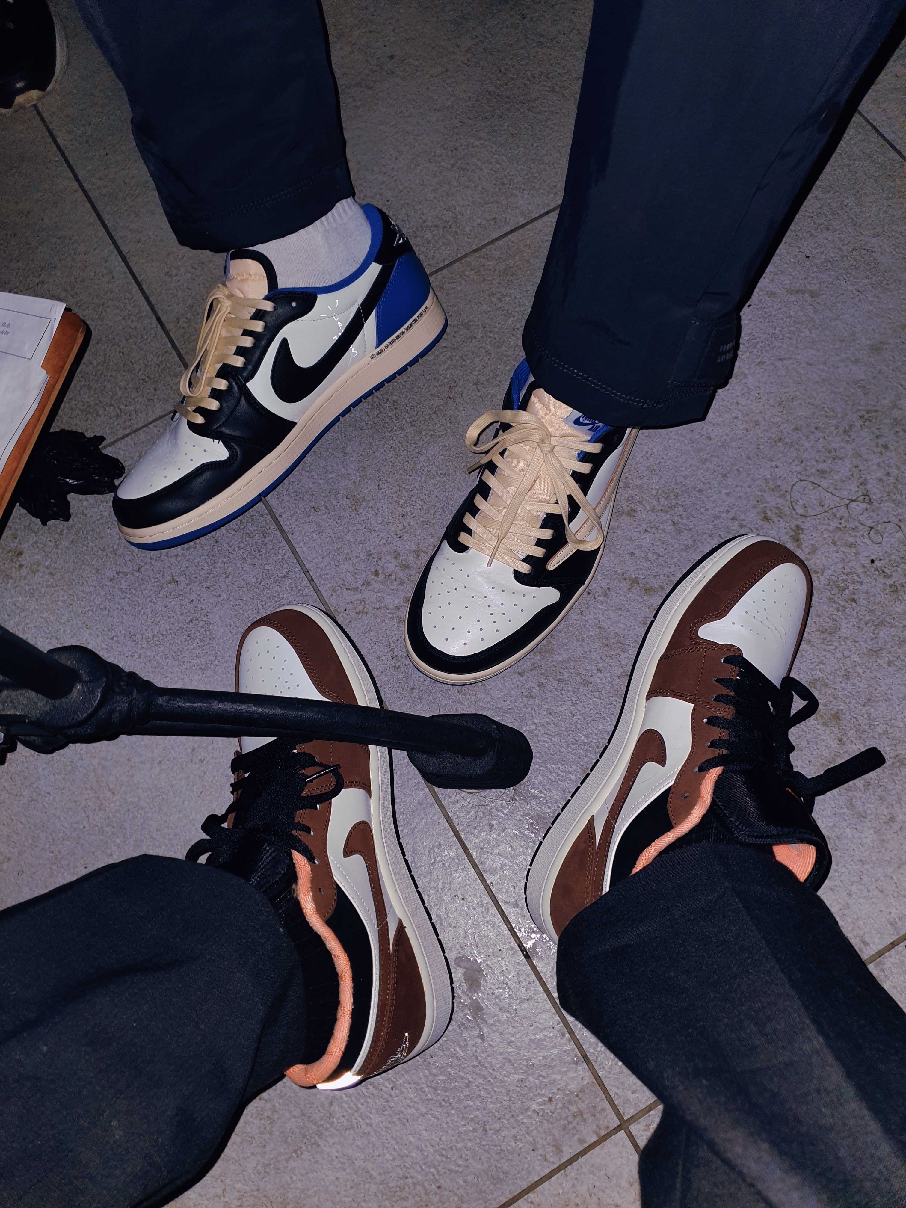 Jordan 1 x Travis Scott x Fragment Retro Low OG SP Military Blue, Jordan 1 Low SE Chocolate Bliss 착용 스타일