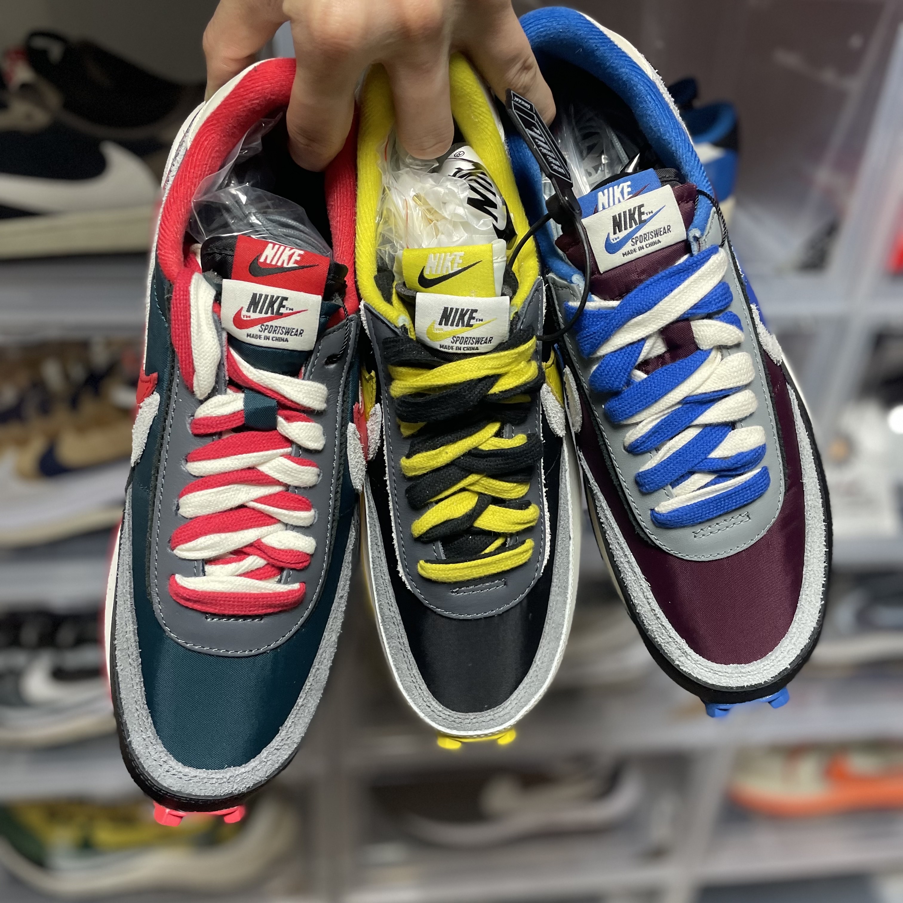Nike x Sacai x Undercover LDWaffle Black Bright Citron, Nike x Sacai x Undercover LDWaffle Night Maroon Team Royal 착용 스타일 - 1