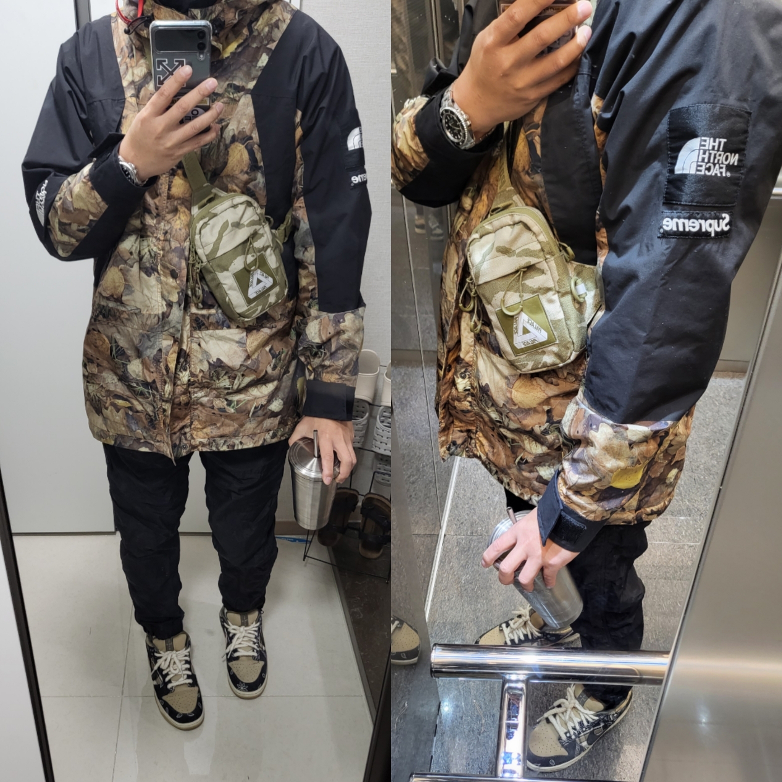 Supreme x The North Face Mountain Light Jacket Leaves - 16FW 착용 스타일