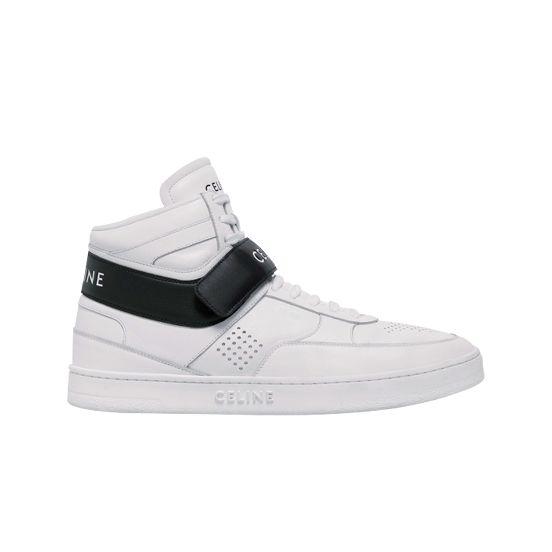 셀린느 CT-03 하이탑 벨크로 카프스킨 스니커즈 옵틱 화이트 블랙(Celine CT-03 High Top Velcro Calfskin Sneakers Optic White Black) - 1