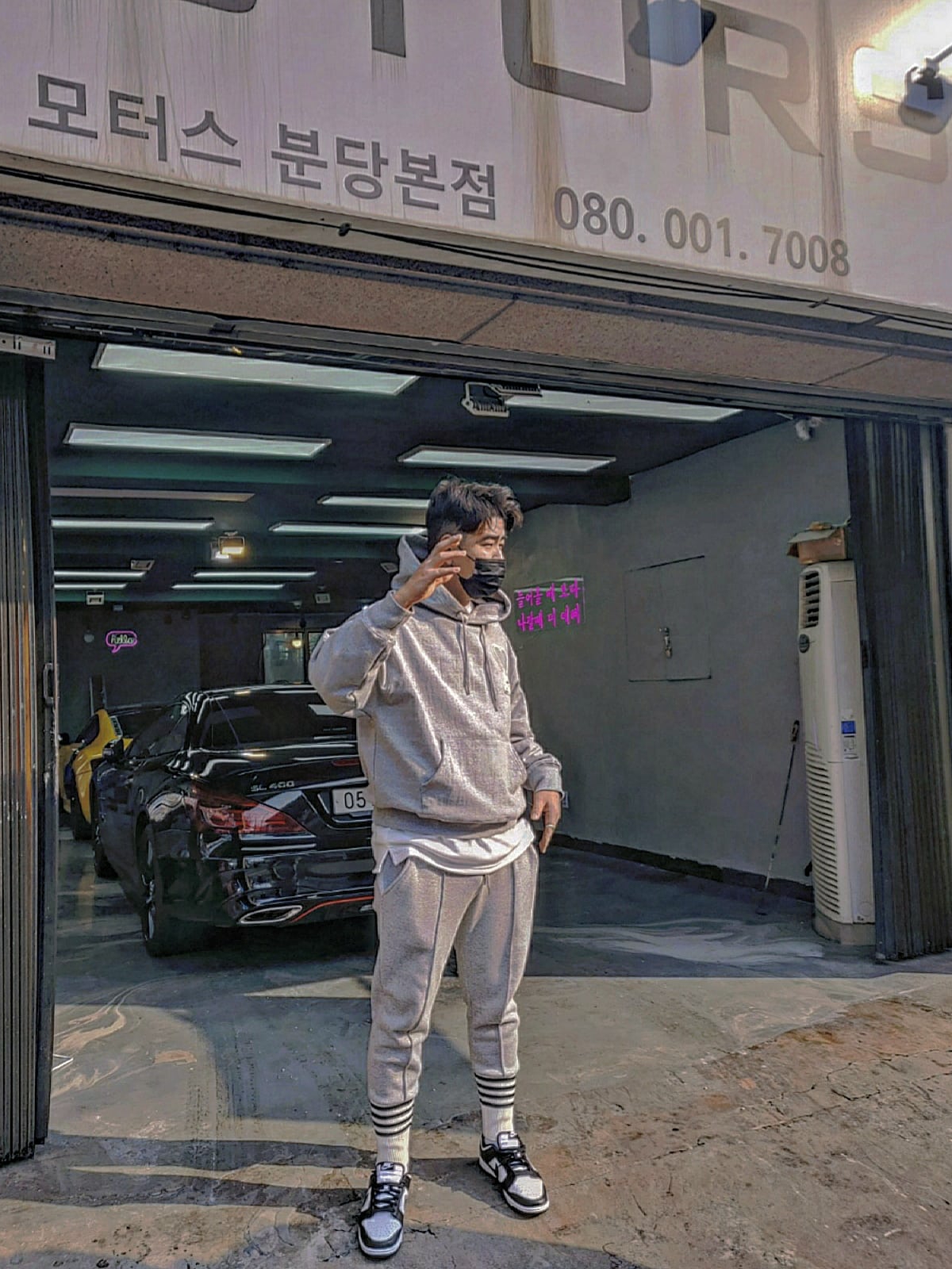 AMI de Coeur Tone-On-Tone Hoodie Heather Grey - 21SS, Nike Dunk Low Retro Black 착용 스타일