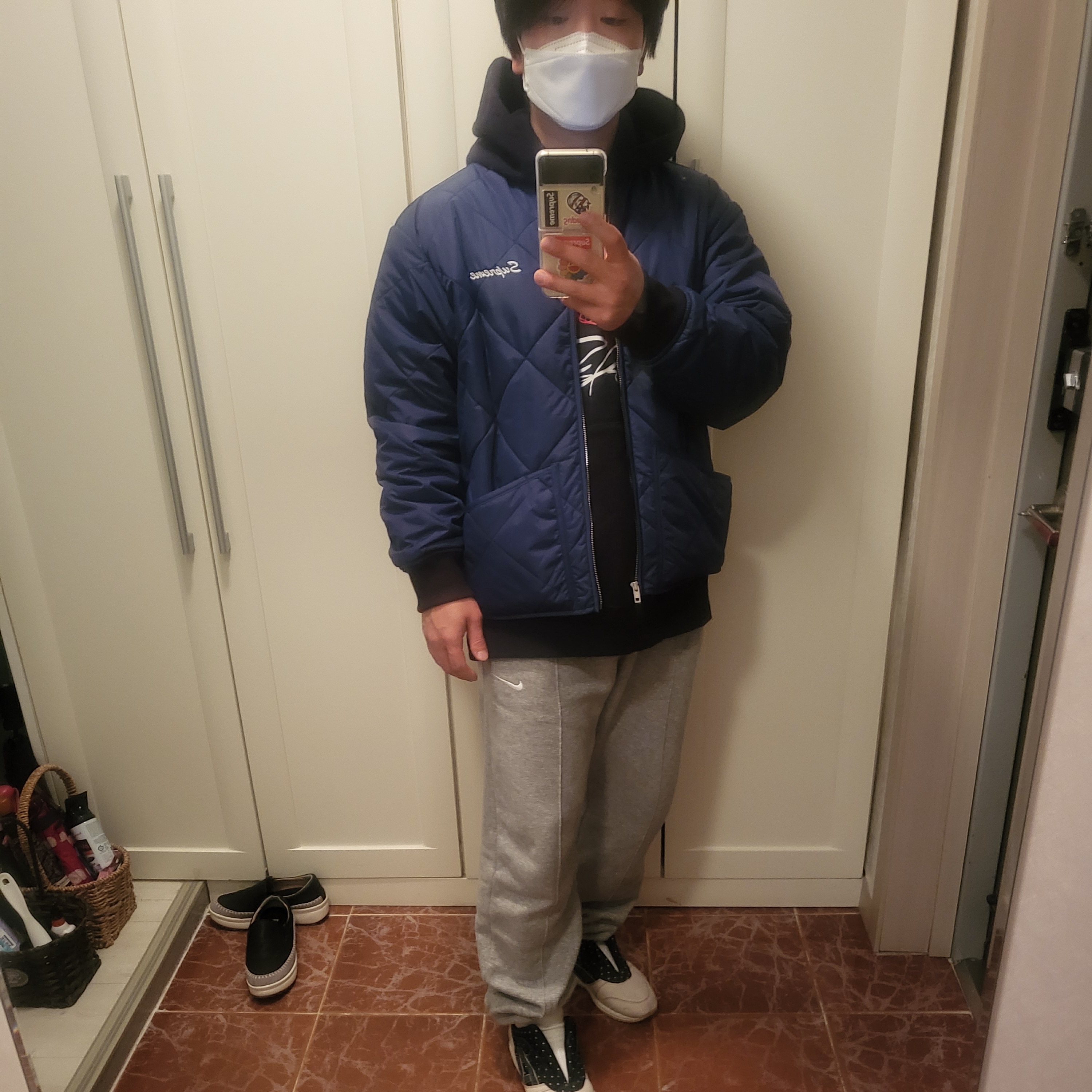 Supreme Quit Your Job Quilted Work Jacket Blue - 21FW 착용 스타일 - 1