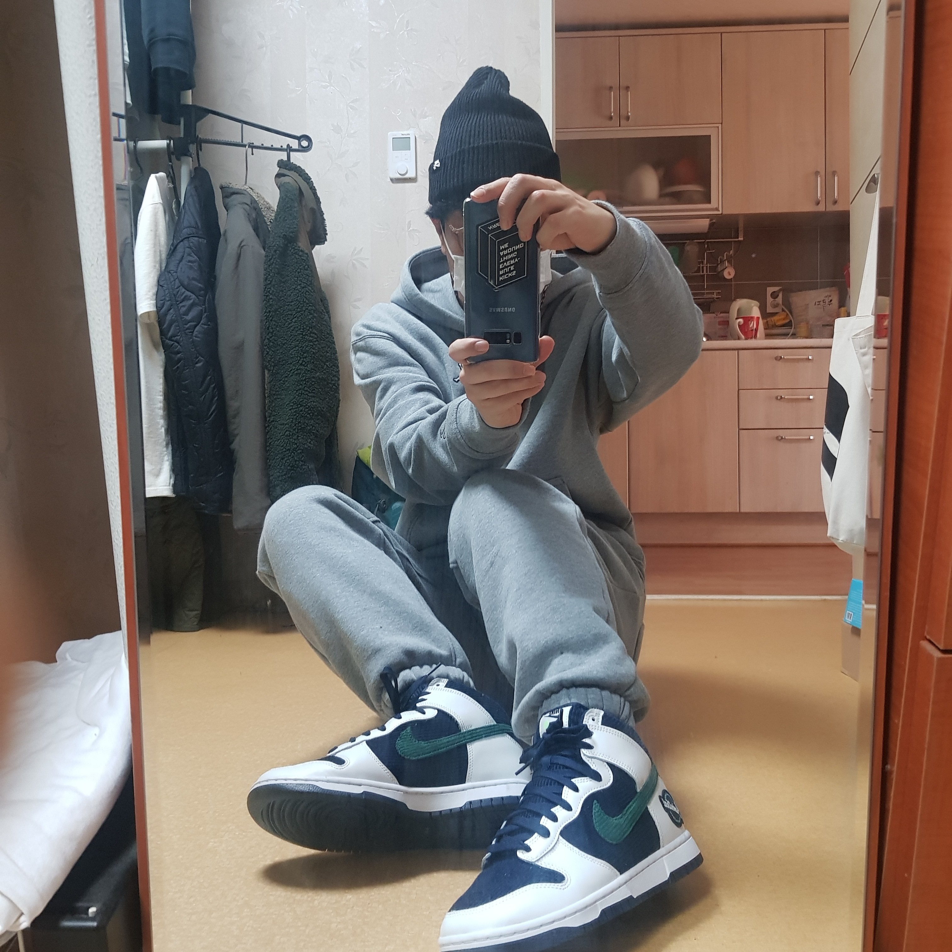 Nike Dunk High PRM EMB College Navy 착용 스타일 - 1