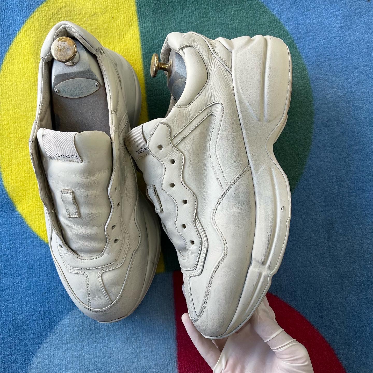 Gucci Rhyton Leather Sneakers Logo, Gucci Rhyton Leather Sneakers Mouth 착용 스타일 - 5