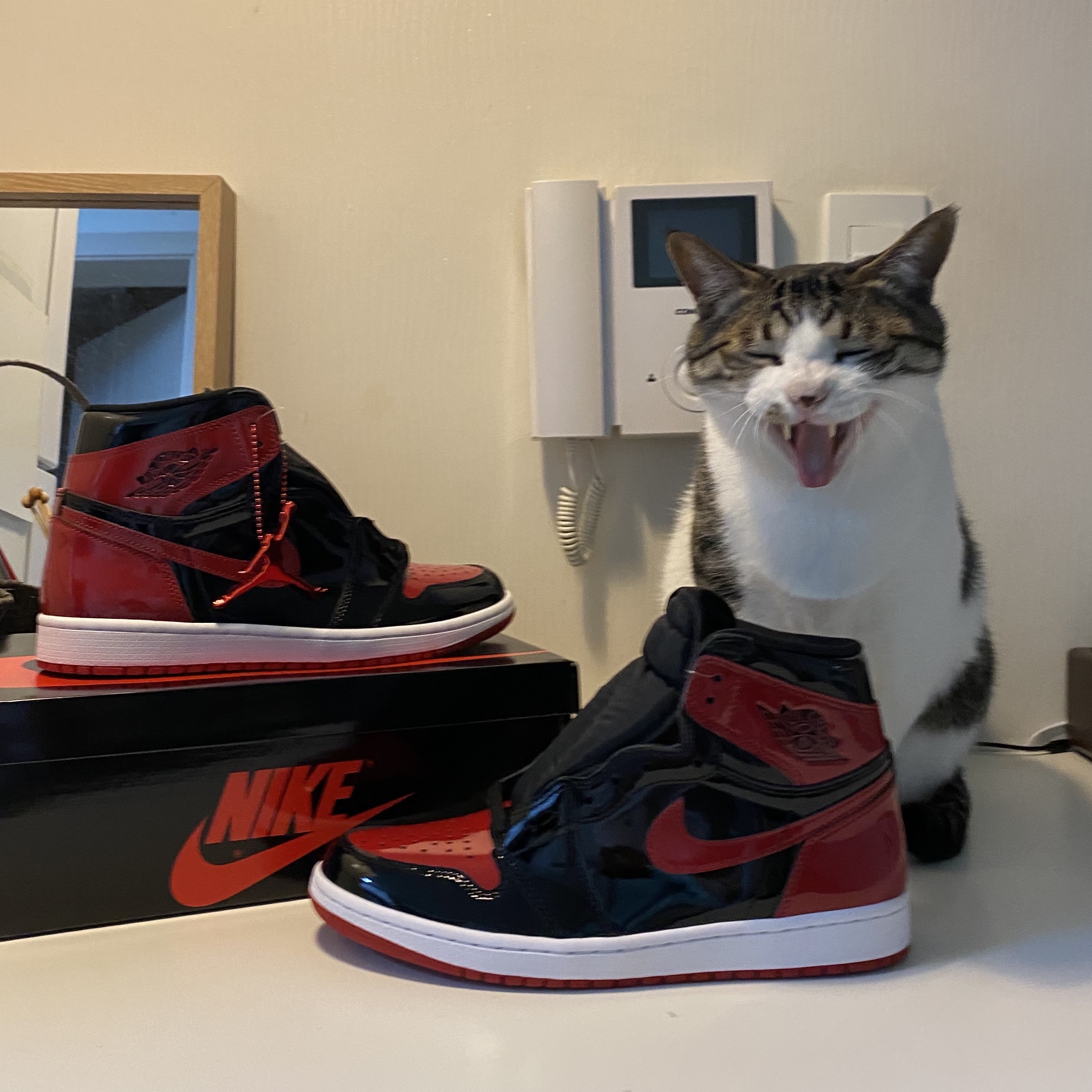 Jordan 1 Retro High OG Patent Bred 착용 스타일 - 2