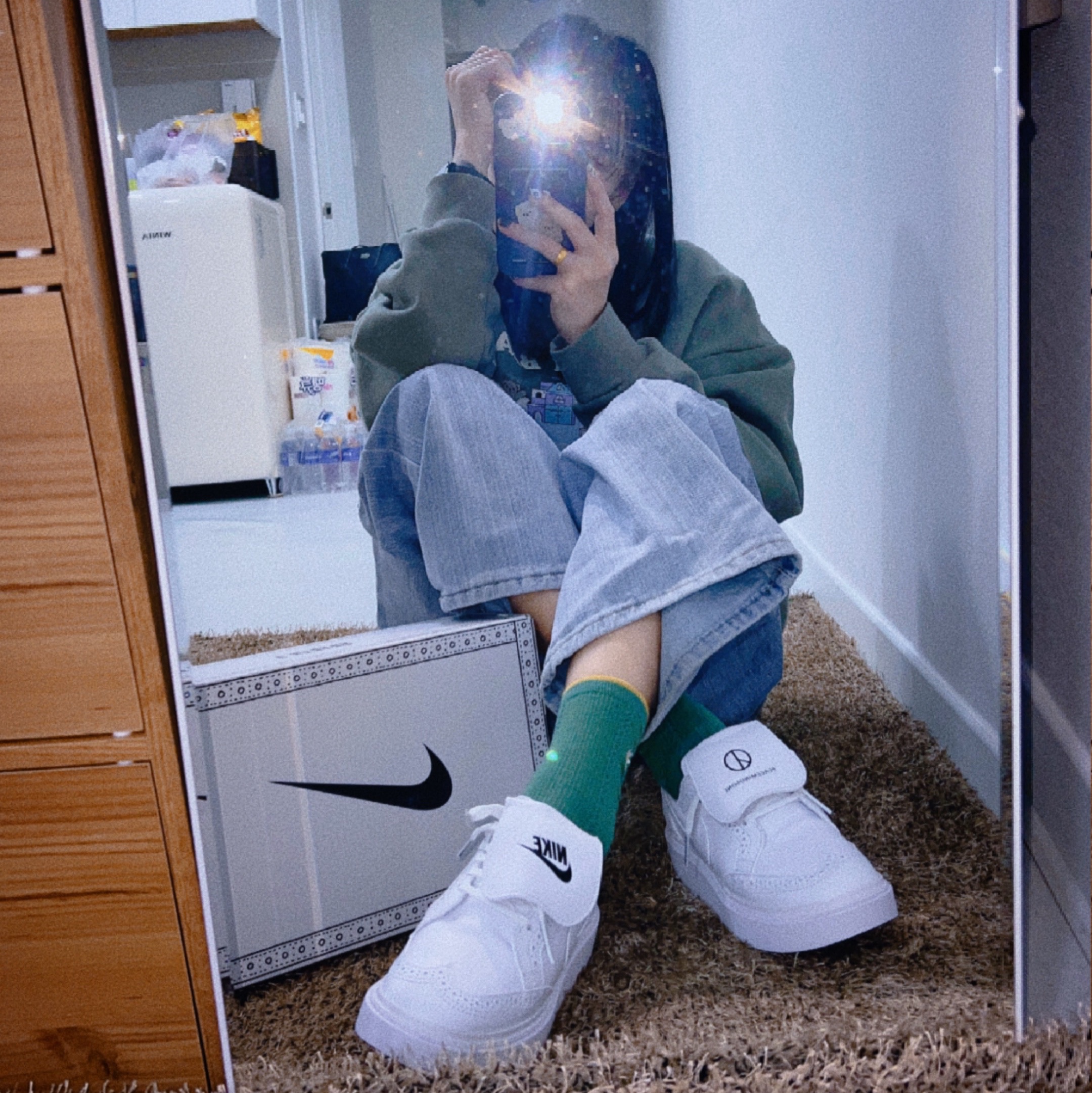 Nike x Peaceminusone Kwondo1 White 착용 스타일 - 1