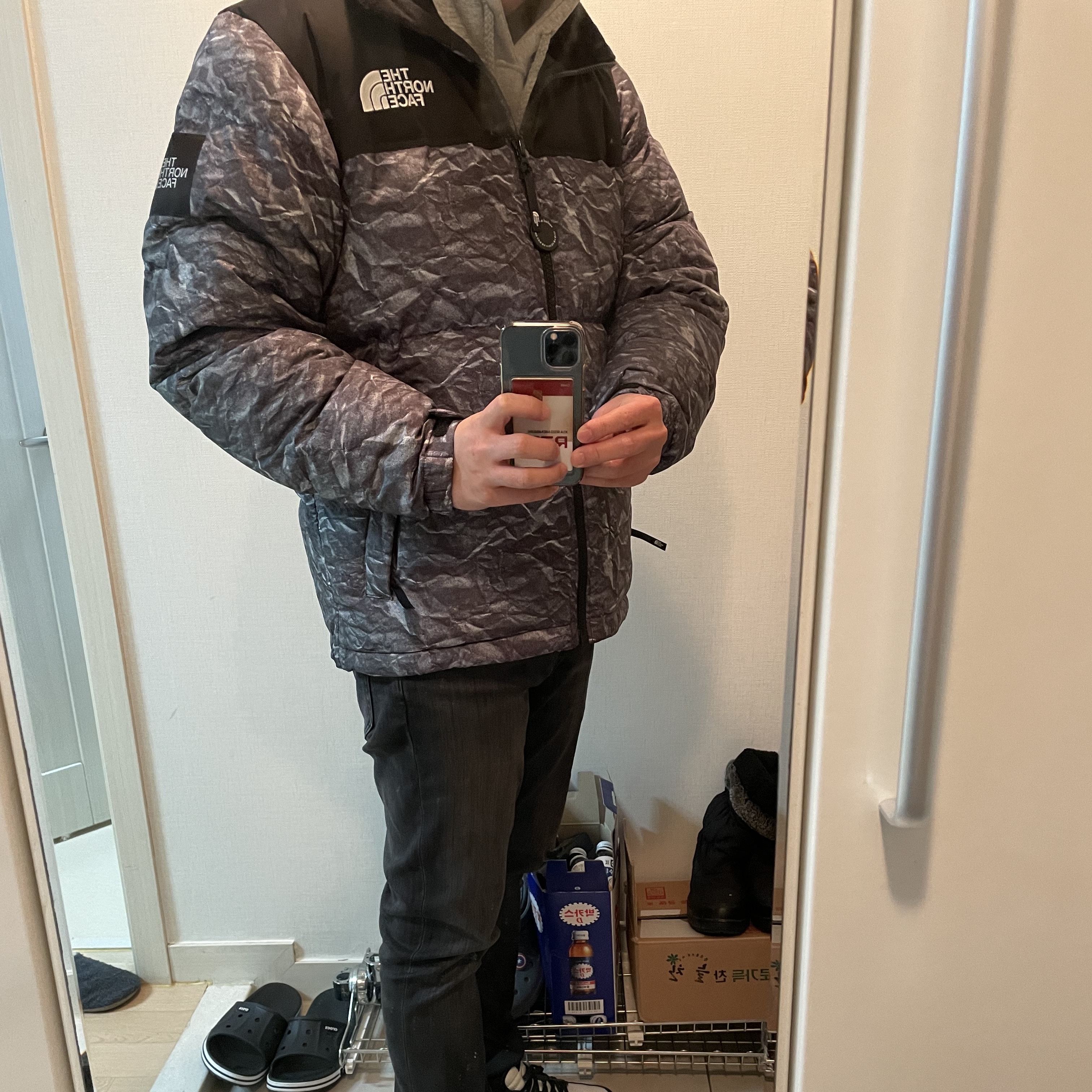 The North Face White Label Novelty Nuptse Down Jacket Gray 착용 스타일 - 3