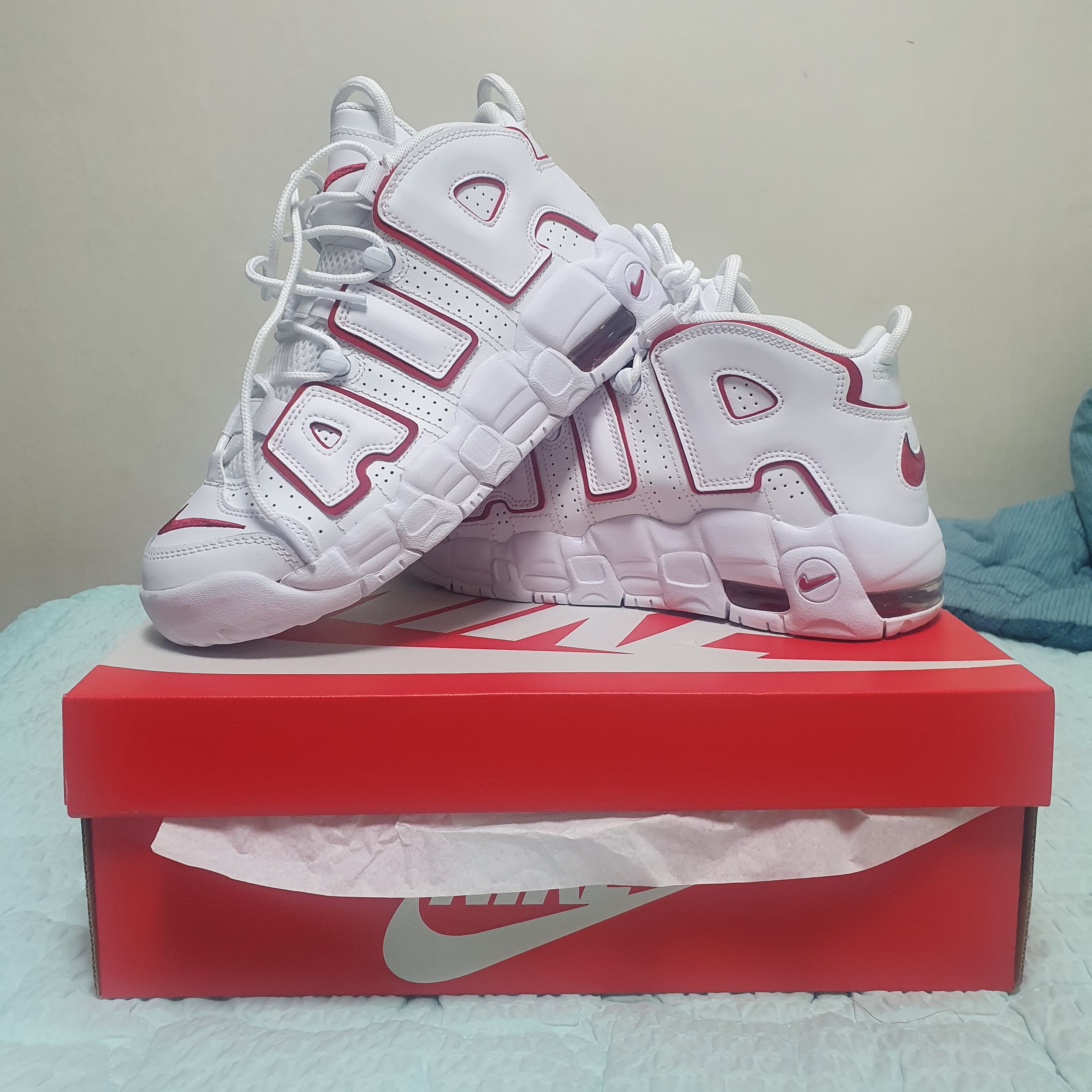 (GS) Nike Air More Uptempo White Varsity Red 2021 착용 스타일