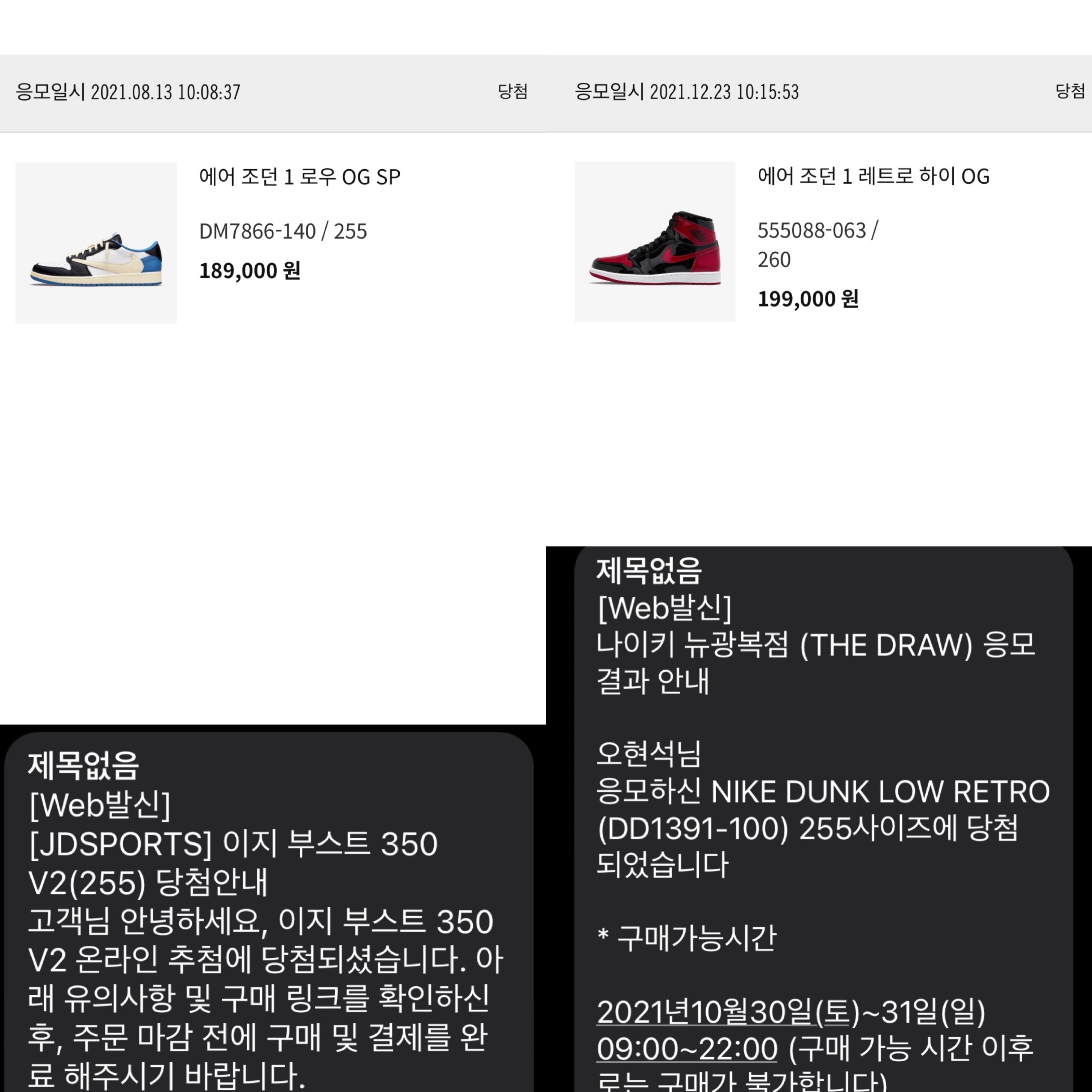 Jordan 1 x Travis Scott x Fragment Retro Low OG SP Military Blue, Jordan 1 Retro High OG Patent Bred 착용 스타일
