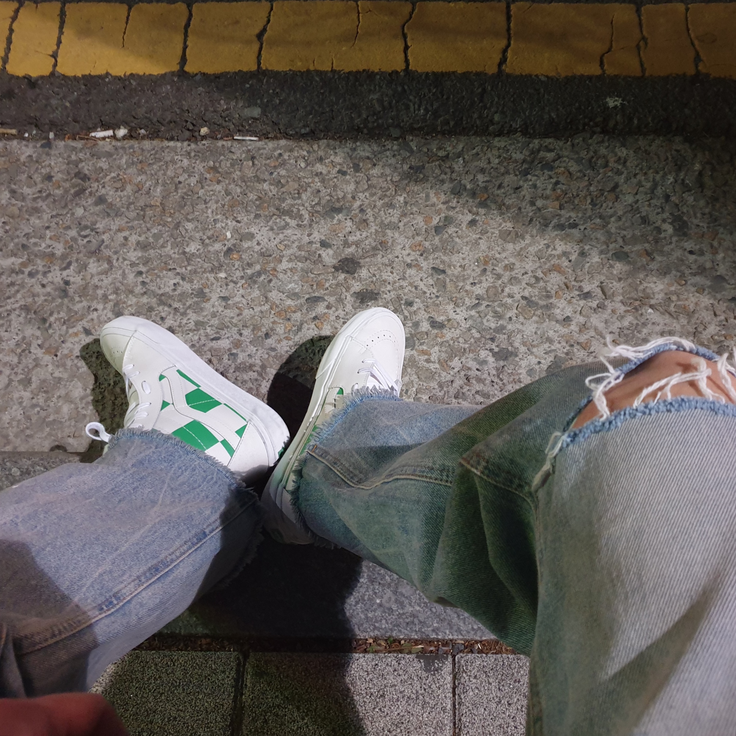 Vans Sk8-Hi Leather Check White Fern Green 착용 스타일