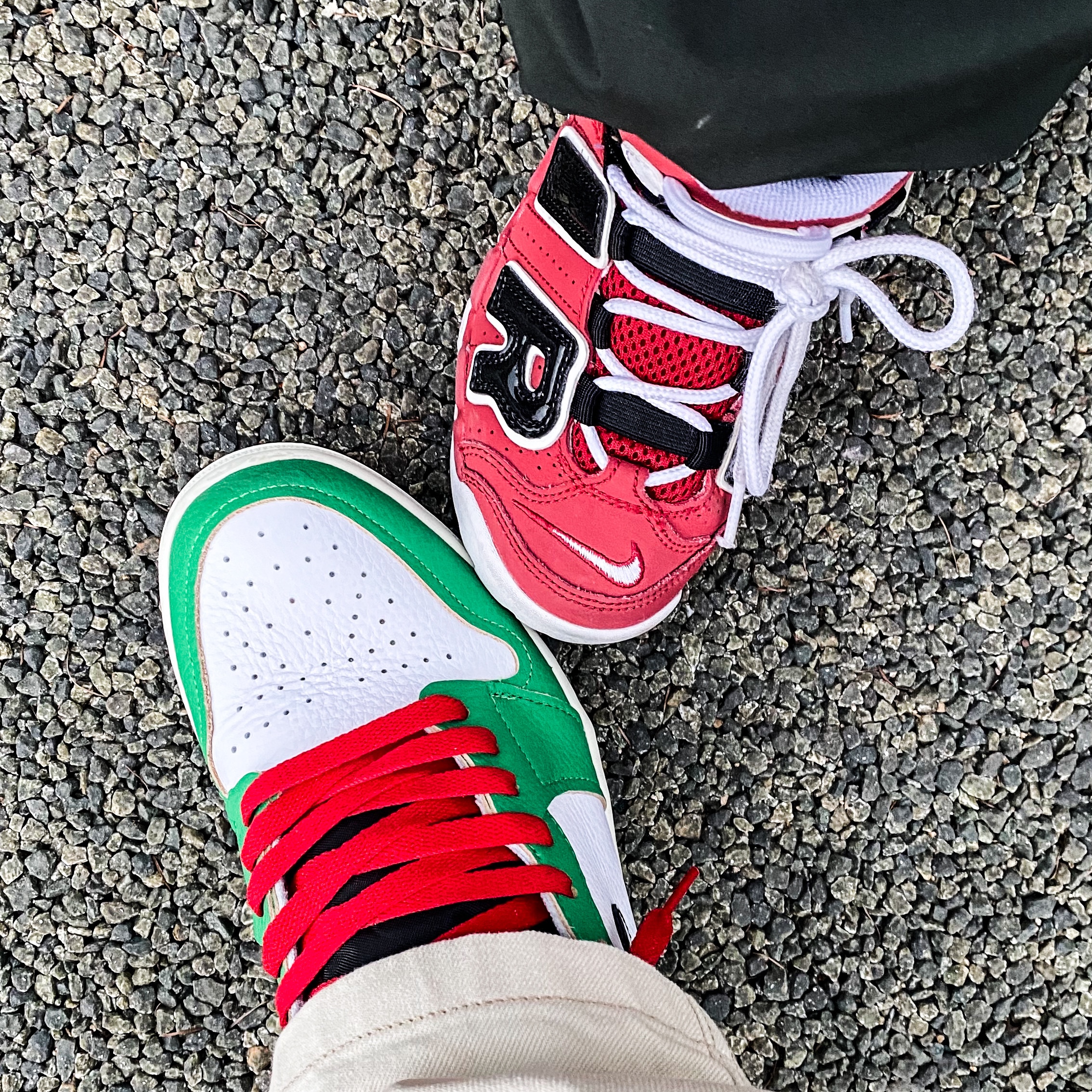 (W) Jordan 1 Retro High OG Lucky Green, (PS) Nike Air More Uptempo 96 Bulls 착용 스타일 - 1