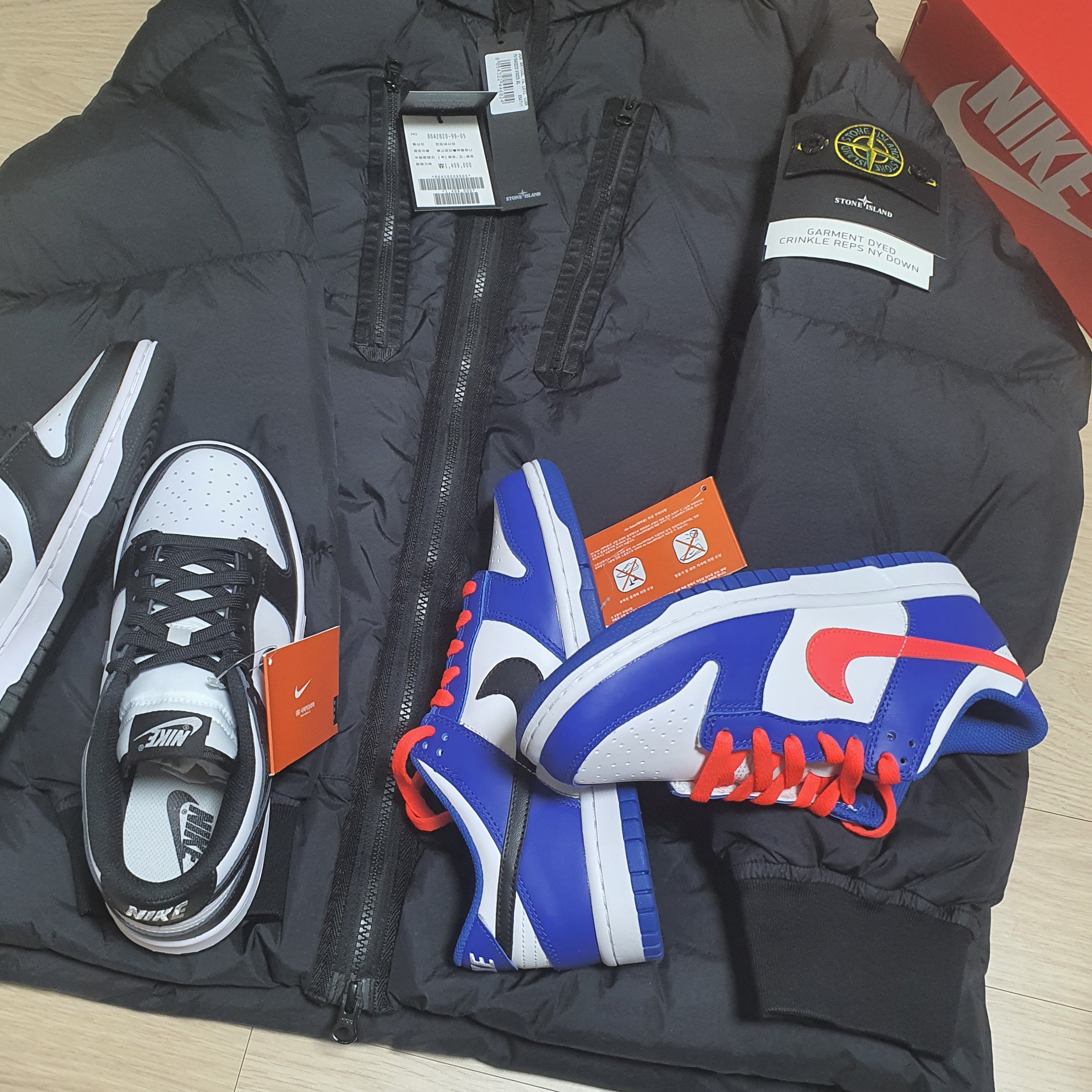 Jordan 1 Retro High OG Patent Bred, (GS) Nike Dunk Low Bright Crimson Game Royal 착용 스타일 - 2