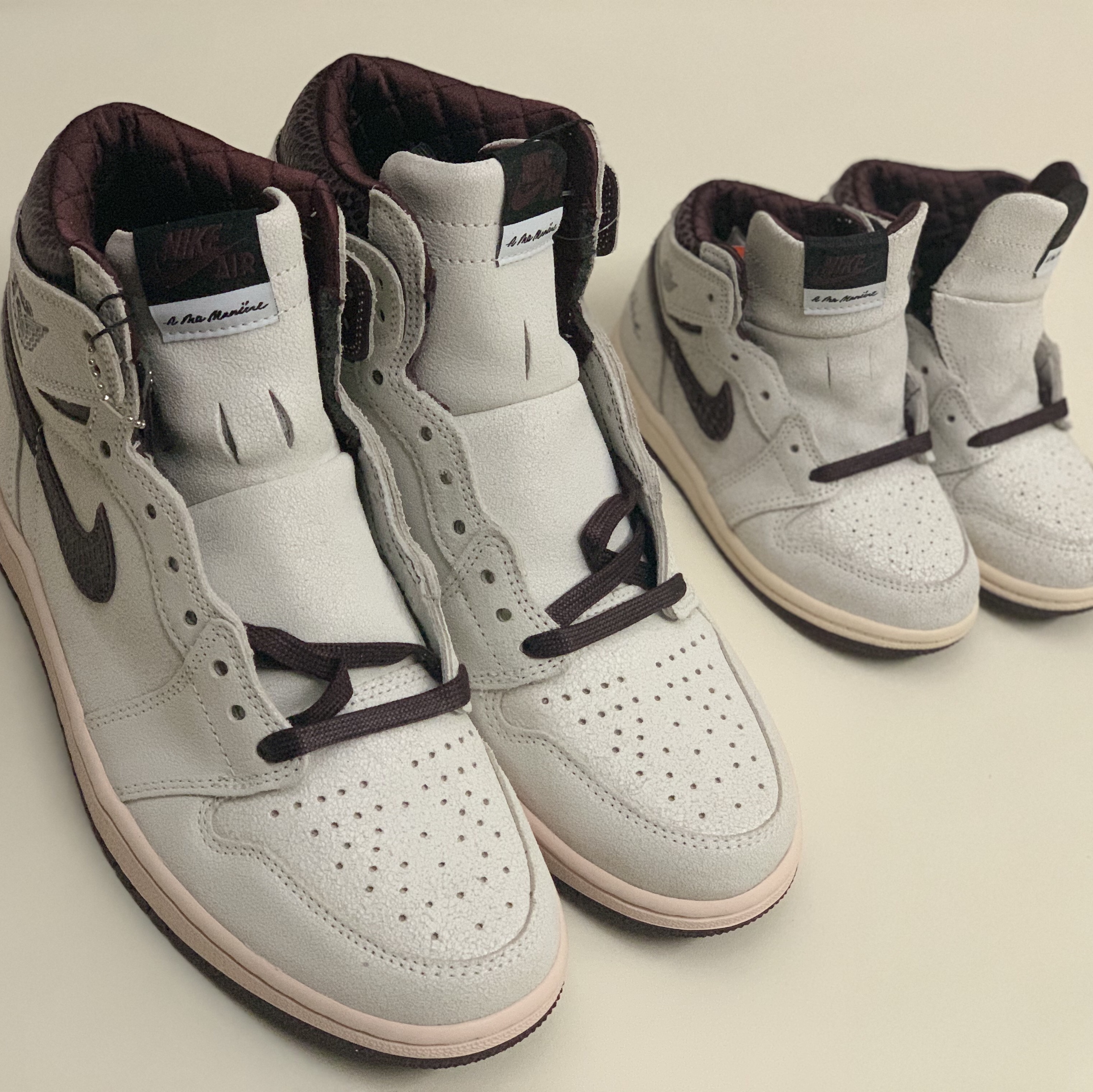 Jordan 1 x A Ma Maniere Retro High OG SP Sail and Burgundy, (TD) Jordan 1 x A Ma Maniere Retro High OG SP Burgundy and Sail 착용 스타일