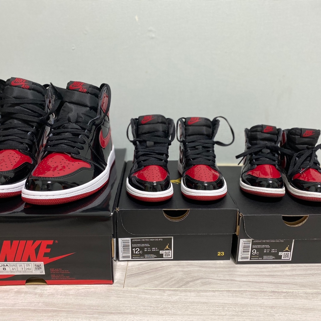 (TD) Jordan 1 Retro High OG Patent Bred, (PS) Jordan 1 Retro High OG Patent Bred 착용 스타일 - 2