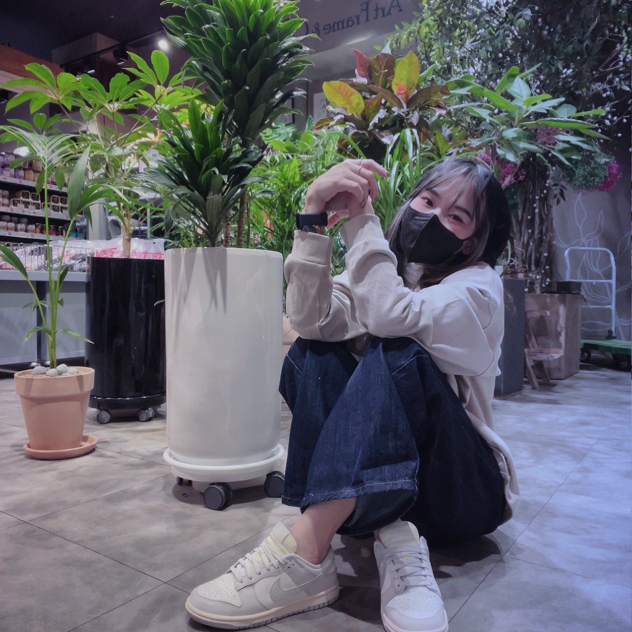 (W) Nike Dunk Low Light Bone 착용 스타일 - 1