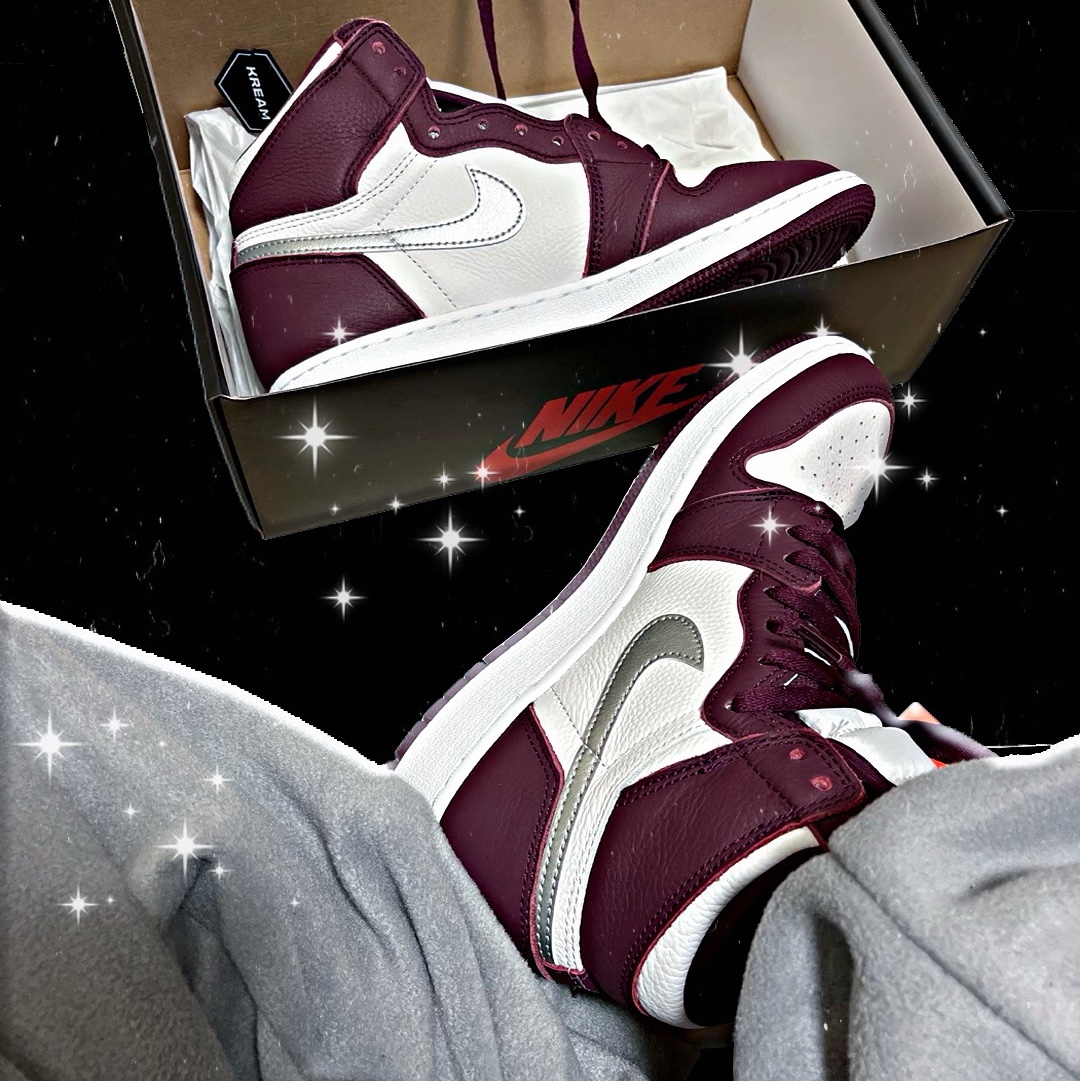 (GS) Jordan 1 Retro High OG Bordeaux, Jordan 1 Retro High OG Bordeaux 착용 스타일