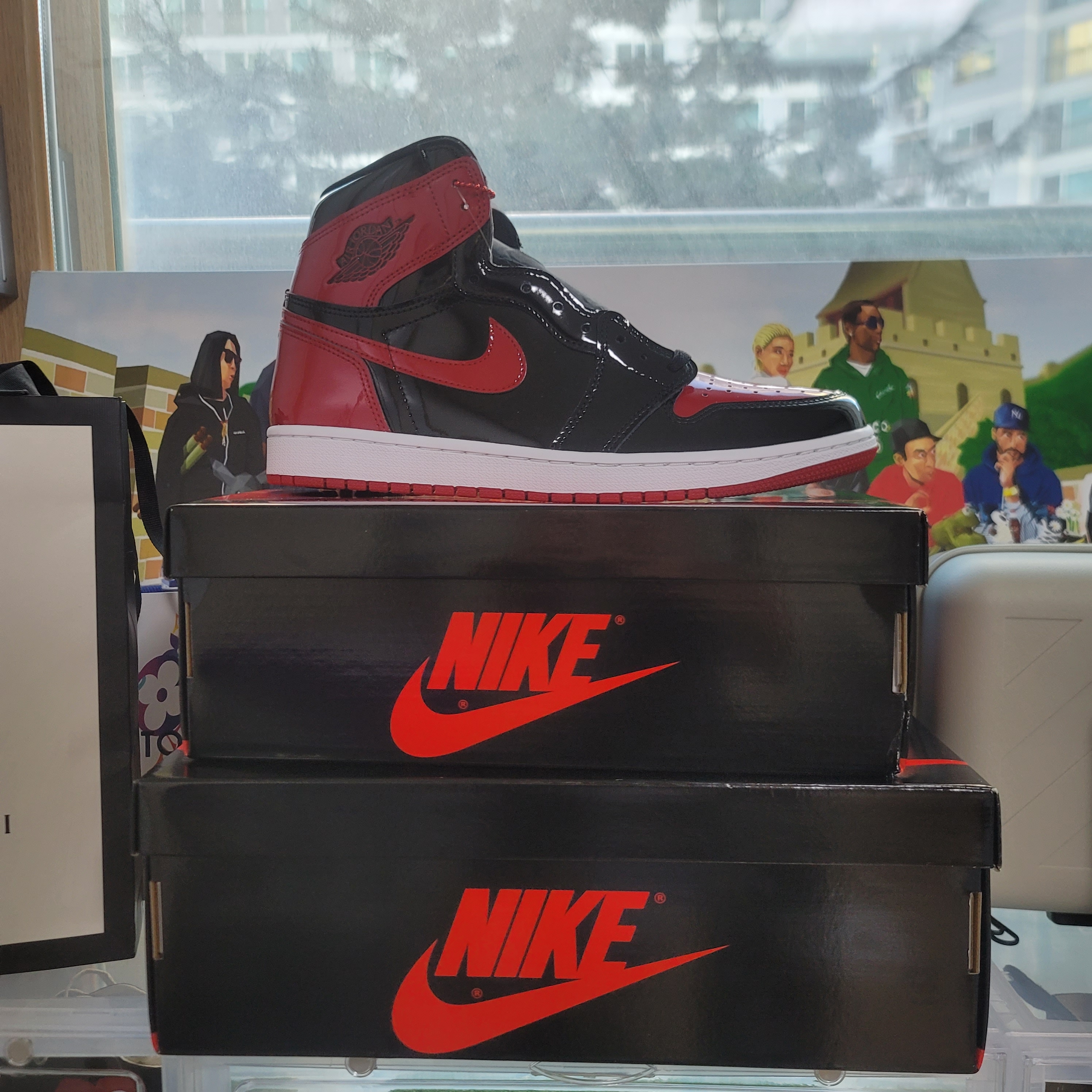 Jordan 1 Retro High OG Patent Bred, (GS) Jordan 1 Retro High OG Patent Bred 착용 스타일