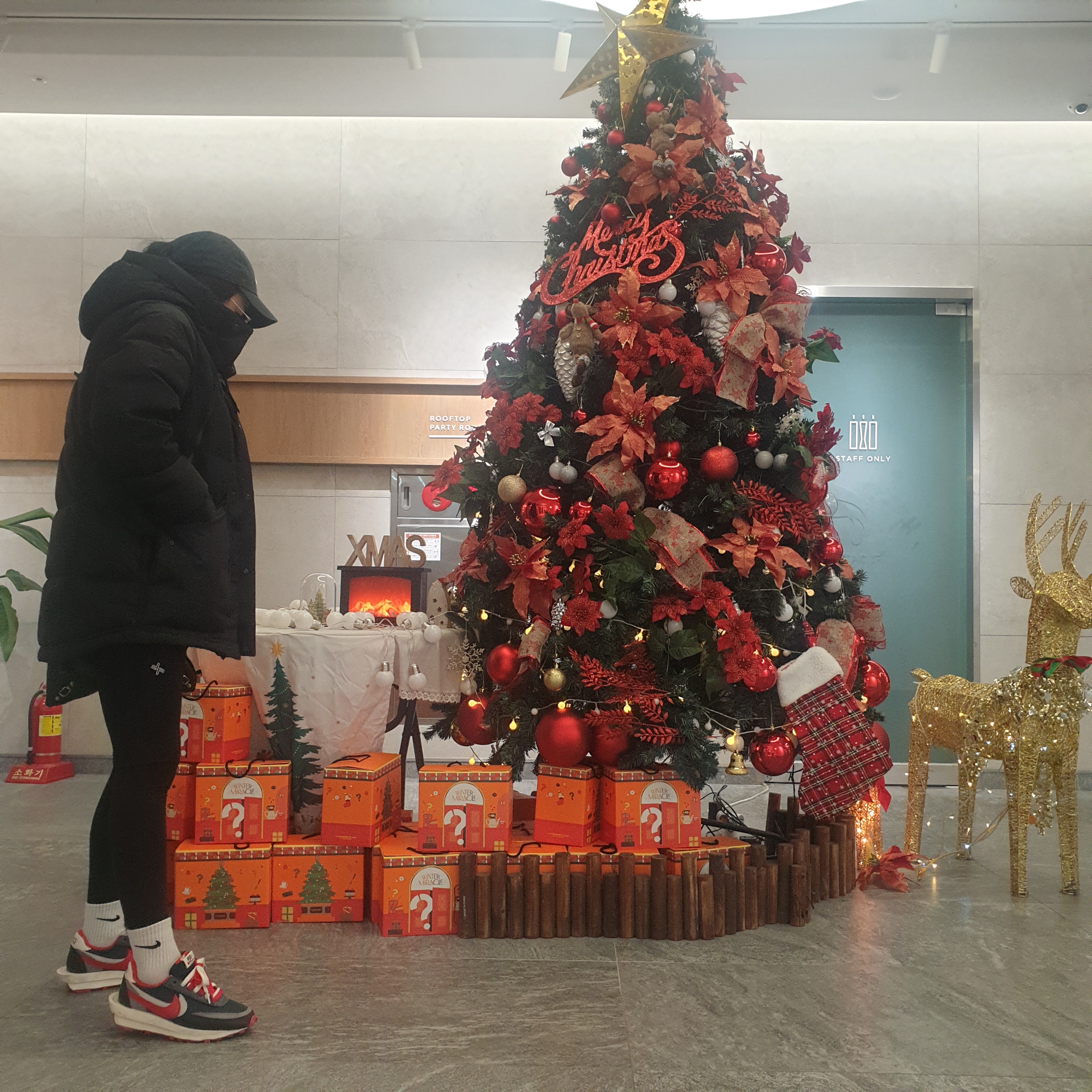 Nike x Sacai x Undercover LDWaffle Midnight Spruce University Red 착용 스타일