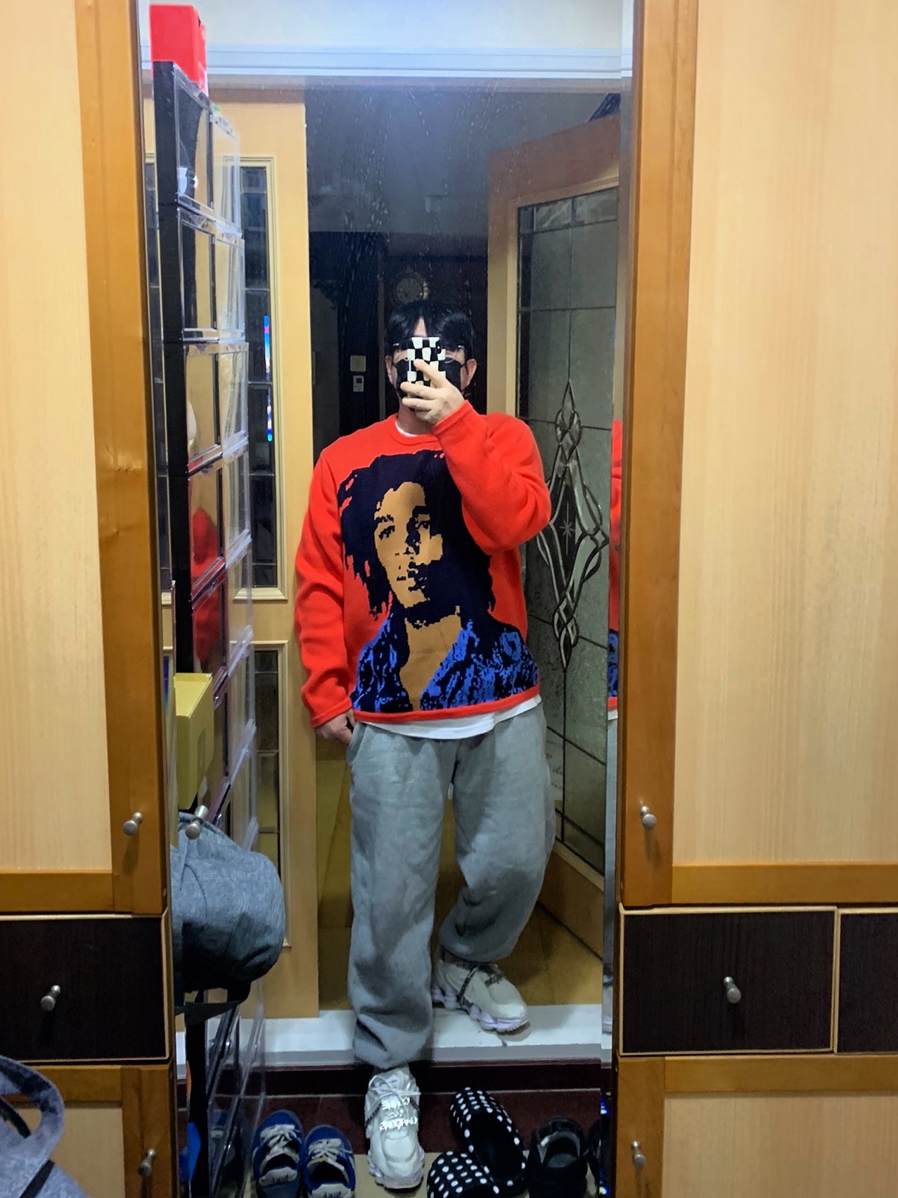 Stussy Bob Marley Sweater Red, (W) Nike x Comme des Garcons Shox TL White 착용 스타일