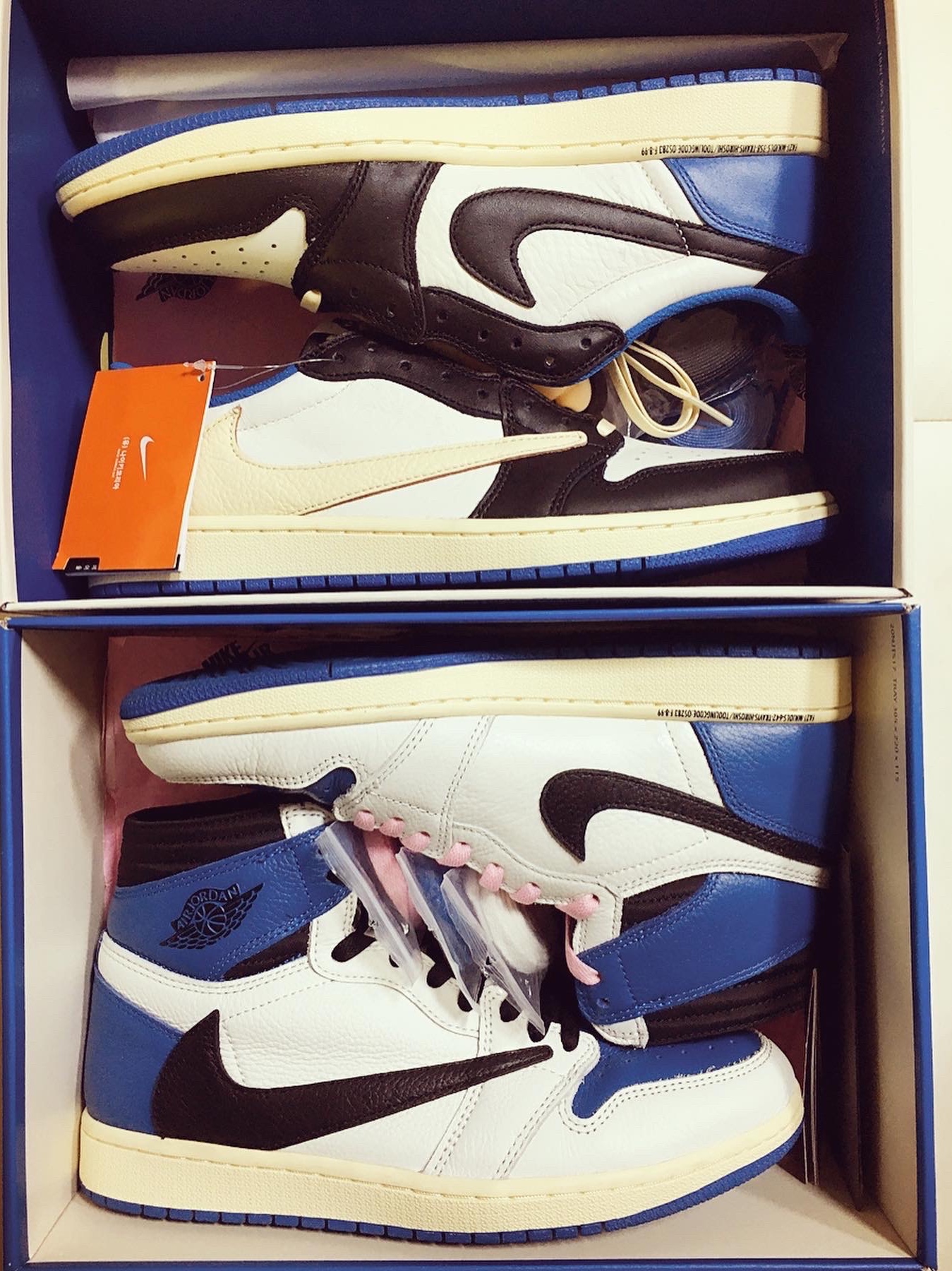 Jordan 1 x Travis Scott x Fragment Retro Low OG SP Military Blue, Jordan 1 x Travis Scott x Fragment Retro High OG SP Military Blue 착용 스타일 - 1