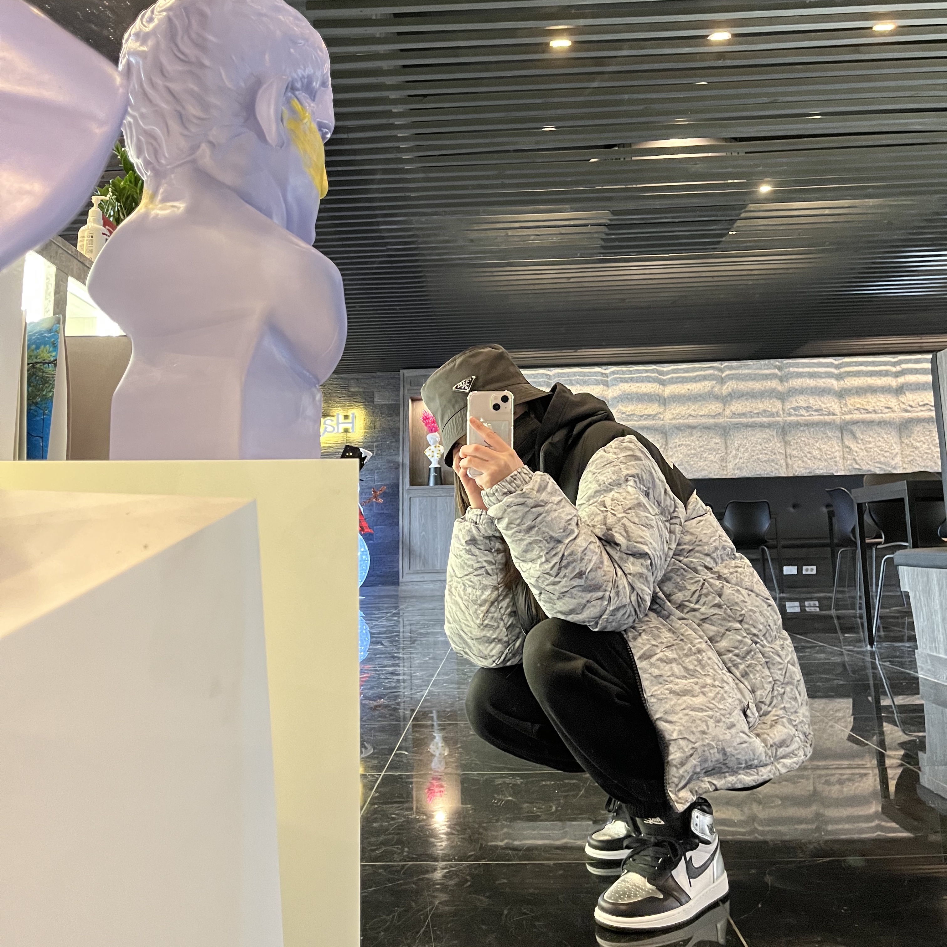 The North Face White Label Novelty Nuptse Down Jacket White, (W) Jordan 1 Retro High OG Silver Toe 착용 스타일