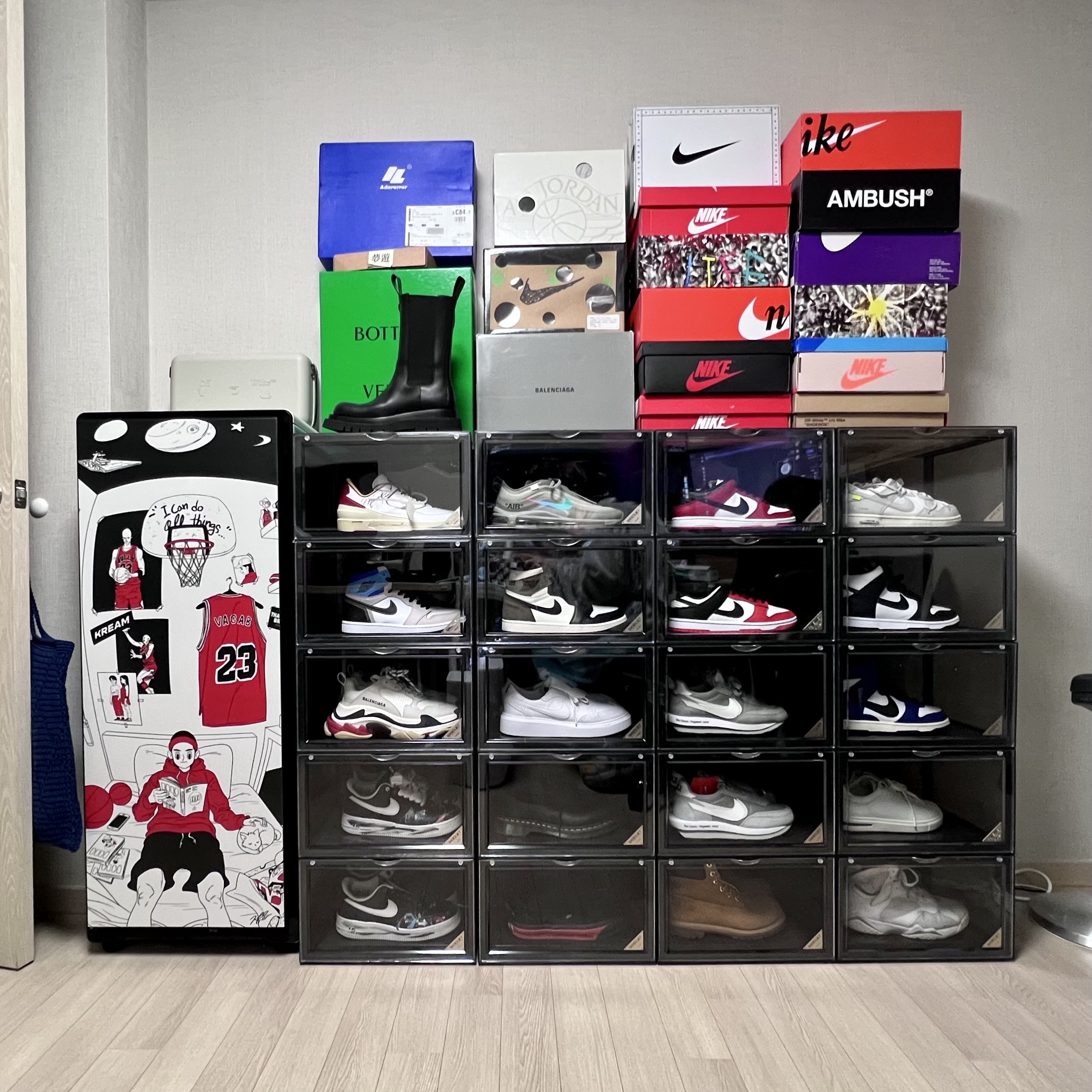 Nike x Peaceminusone Kwondo1 White, Nike x Peaceminusone Air Force 1 Low Para-Noise 착용 스타일